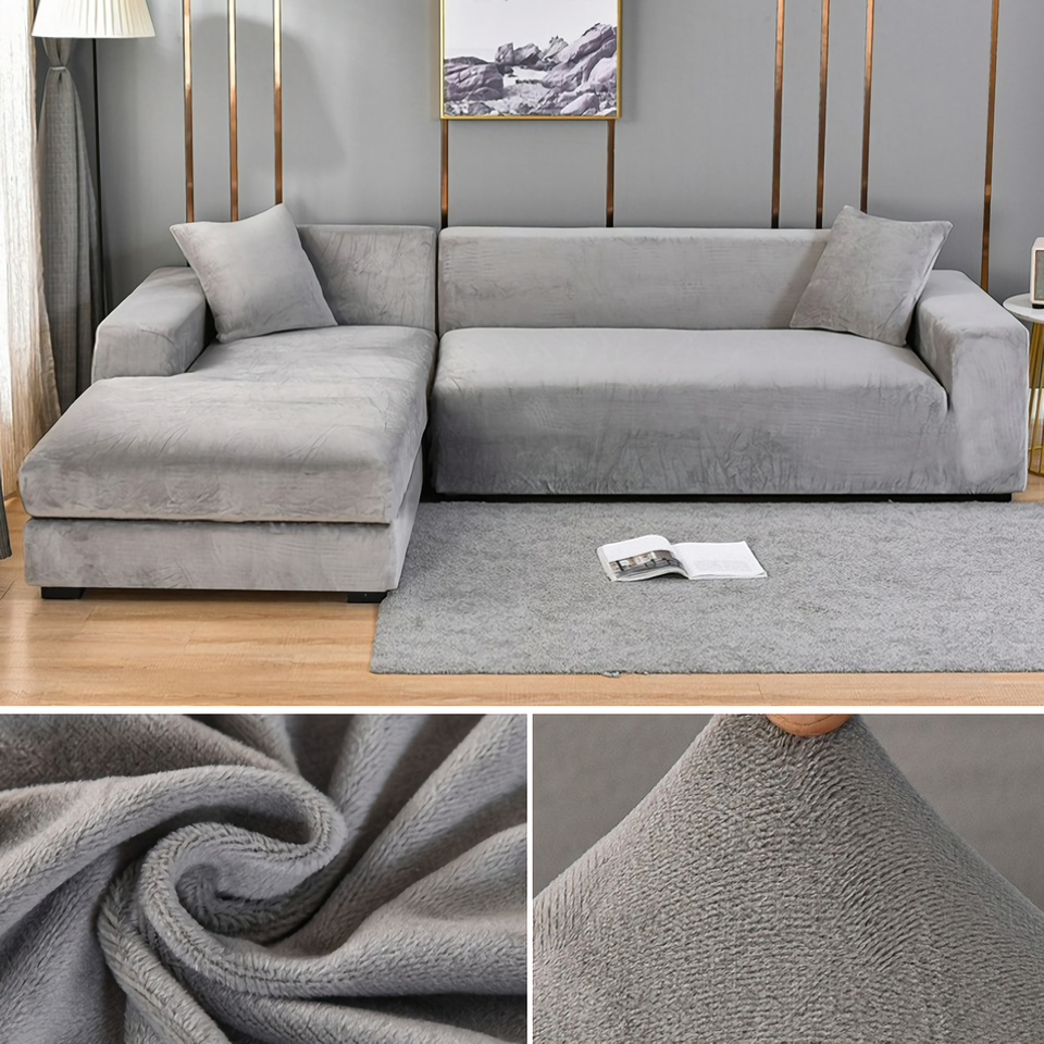 Stretchable Thick Velvet Sofa Cover for L Shaped Corner Sofa in Living Room Fits 1/2/3/4 Seater Couches