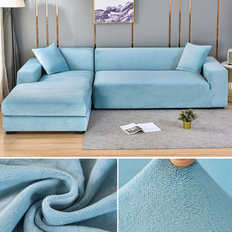 Stretchable Thick Velvet Sofa Cover for L Shaped Corner Sofa in Living Room Fits 1/2/3/4 Seater Couches