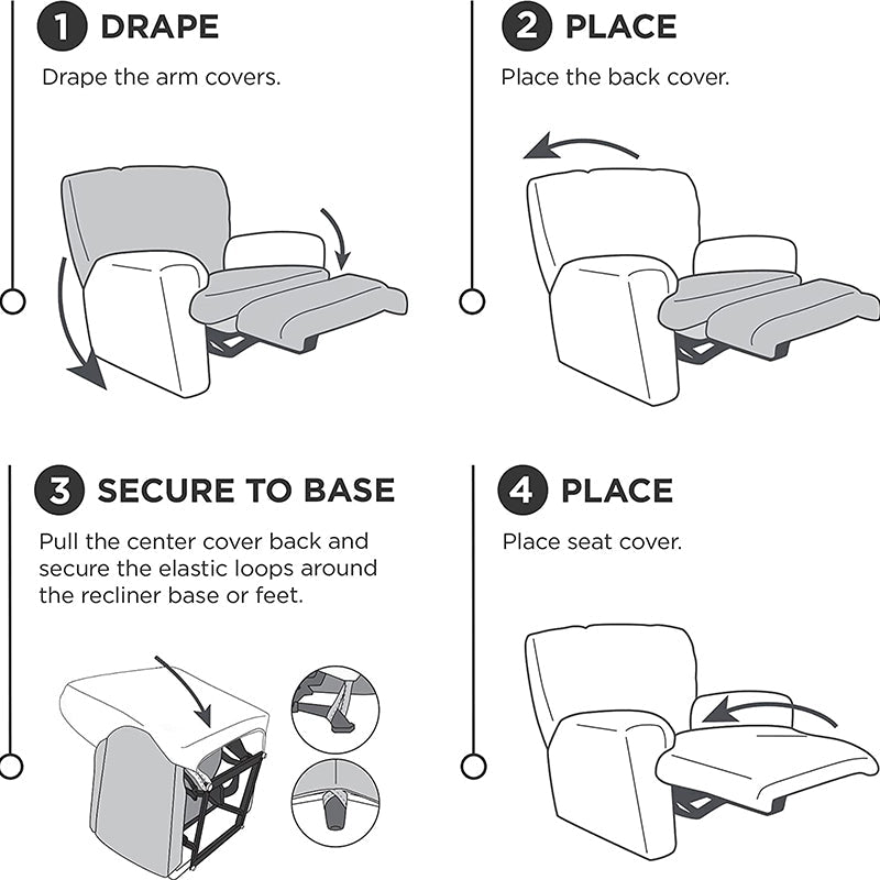 KAS Soft Plush Velvet Recliner Chair Cover - Fleece Armchair Slipcover with Pocket - 4 Pieces Furniture Cover Protector for Reclining Chair