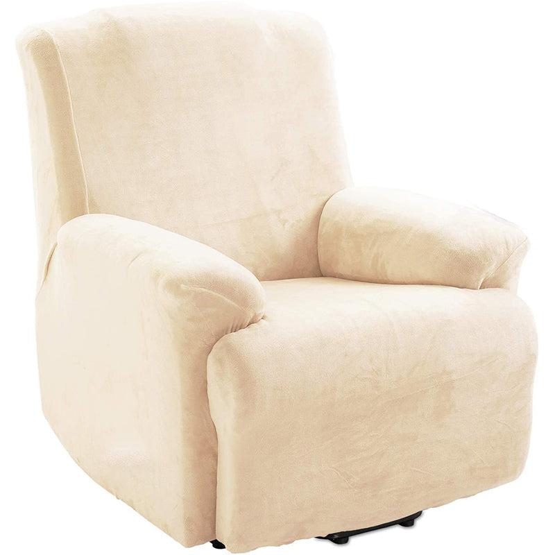 KAS Soft Plush Velvet Recliner Chair Cover - Fleece Armchair Slipcover with Pocket - 4 Pieces Furniture Cover Protector for Reclining Chair