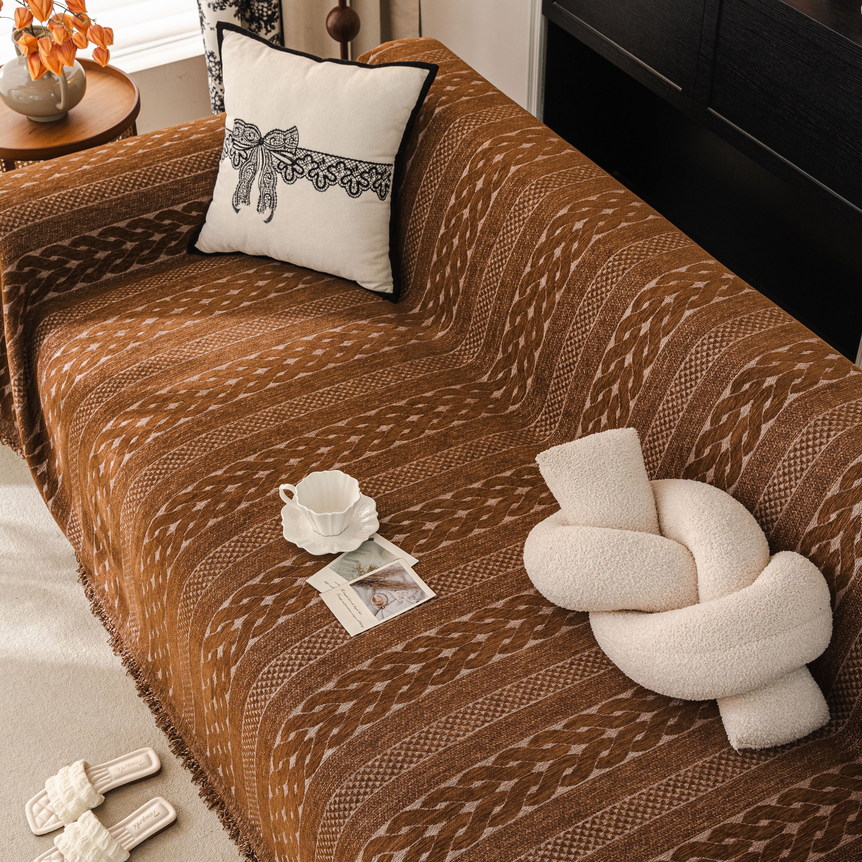 Sofa Cover Blanket Throw with Tassels, Decorative Furniture Protector for Dogs/Pets