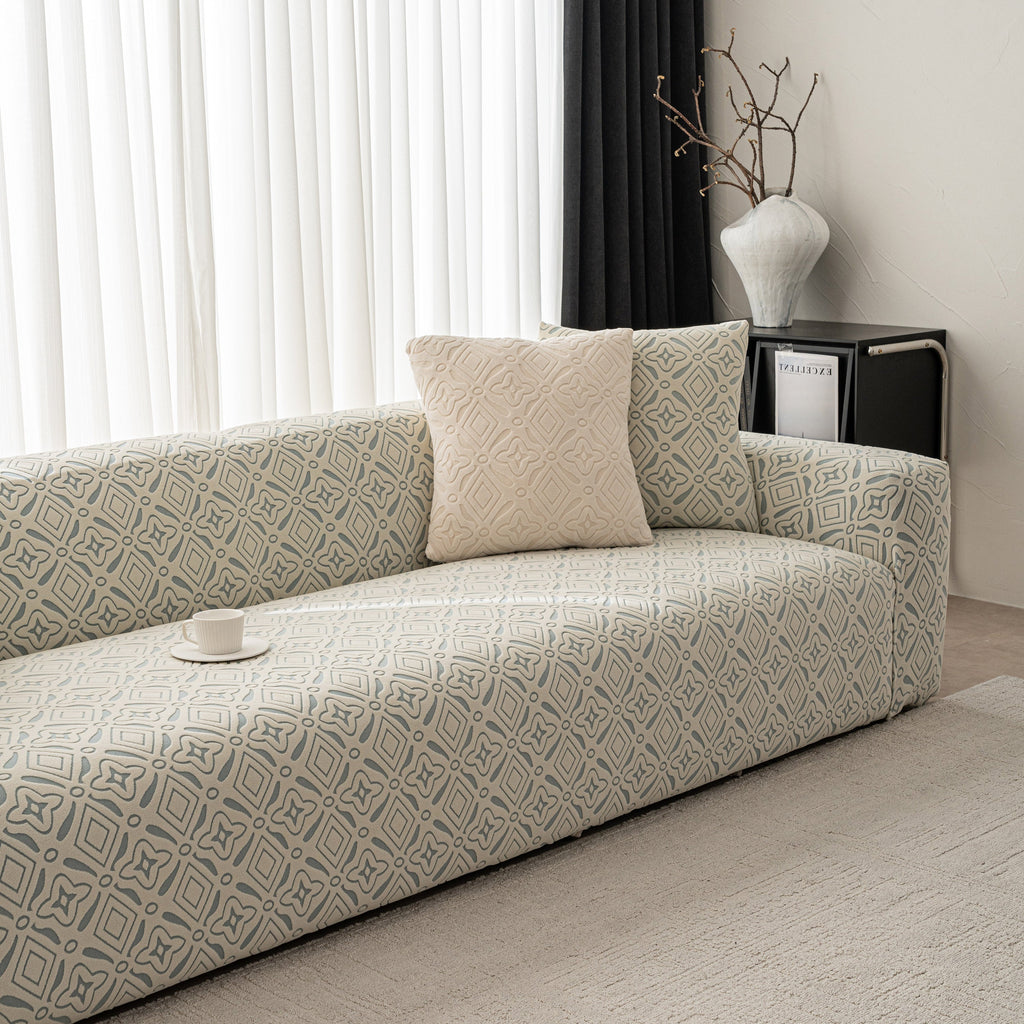3D Jacquard Geometric Sofa Cover, High Stretch Soft Polar Fleece Slipcover for Couch