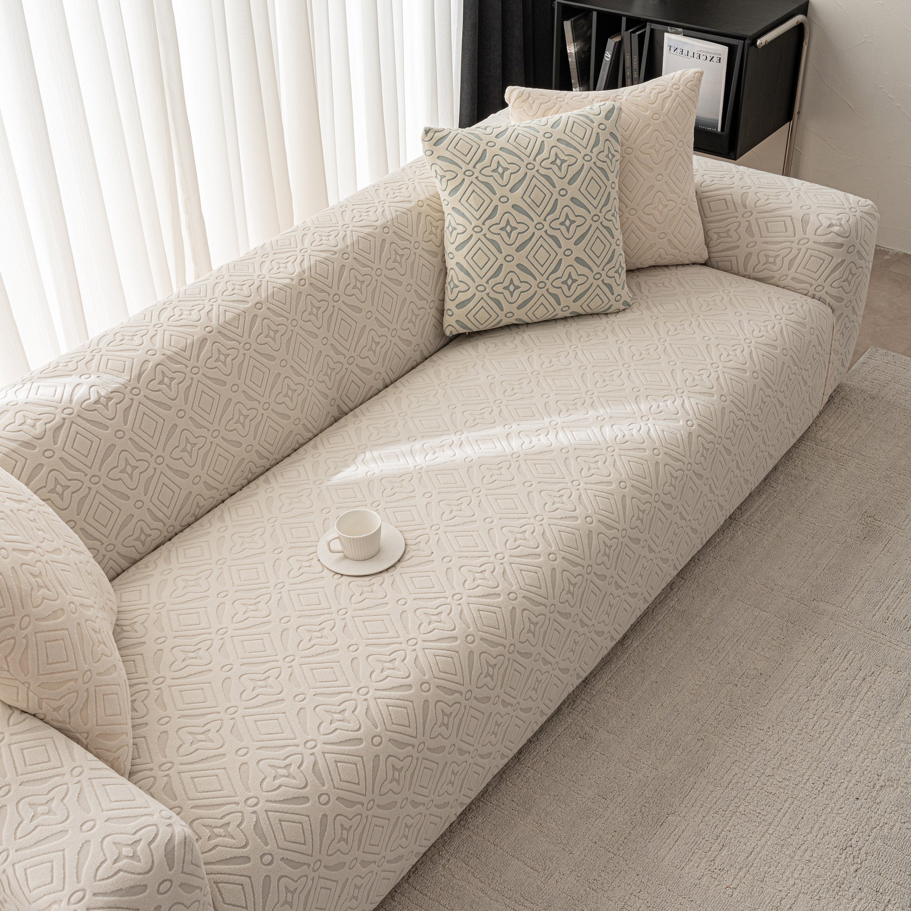 3D Jacquard Geometric Sofa Cover, High Stretch Soft Polar Fleece Slipcover for Couch