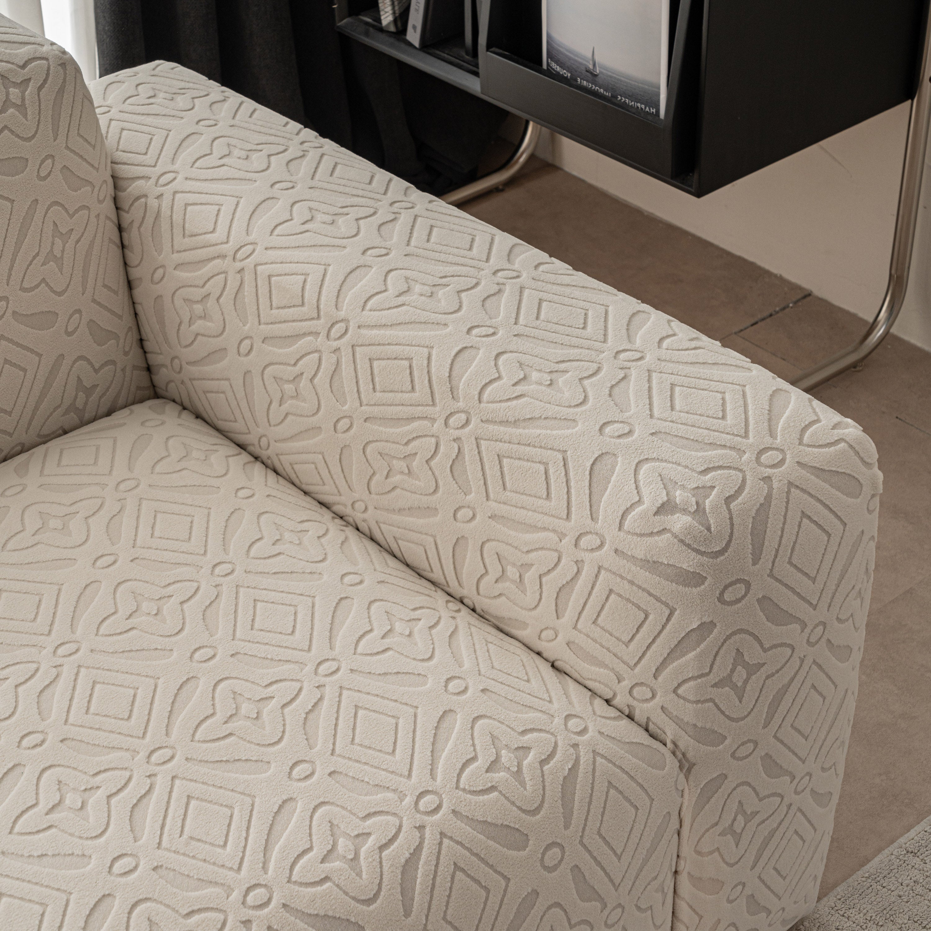 3D Jacquard Geometric Sofa Cover, High Stretch Soft Polar Fleece Slipcover for Couch