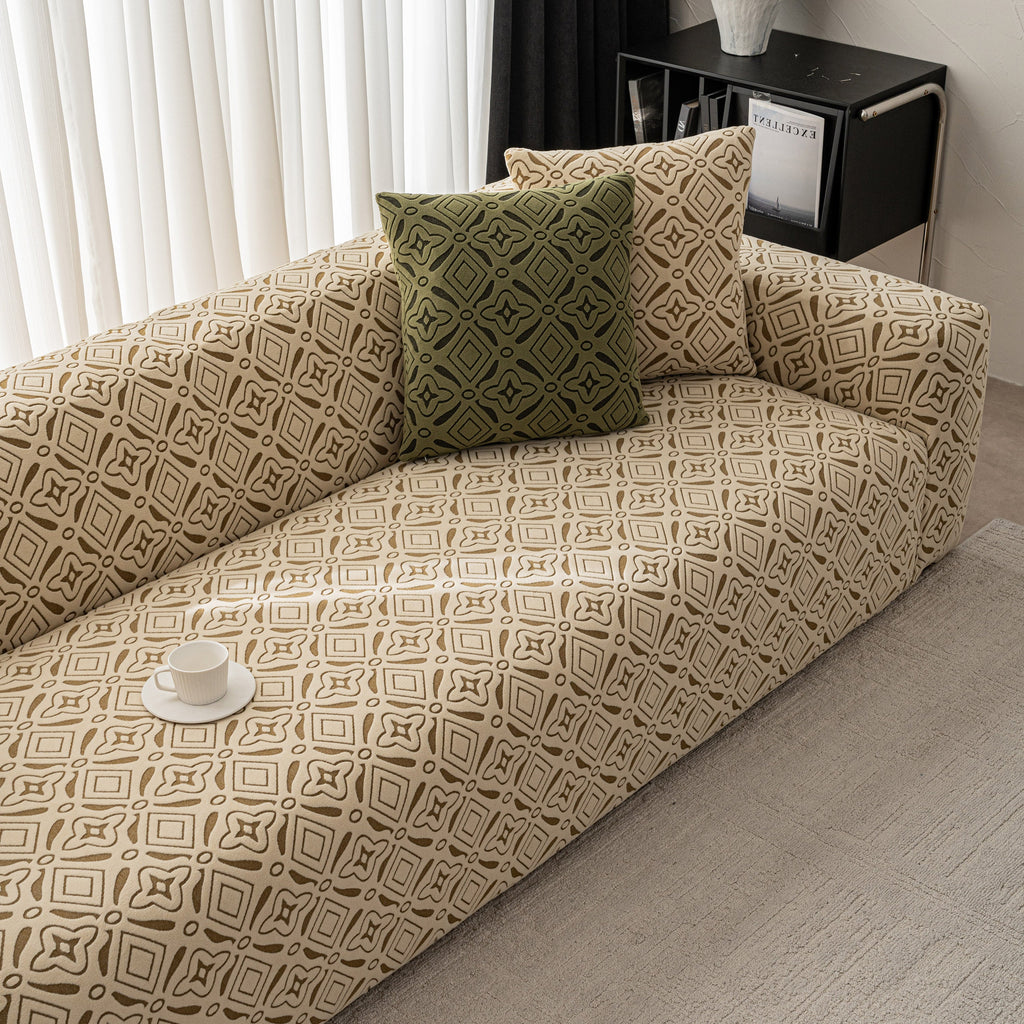 3D Jacquard Geometric Sofa Cover, High Stretch Soft Polar Fleece Slipcover for Couch