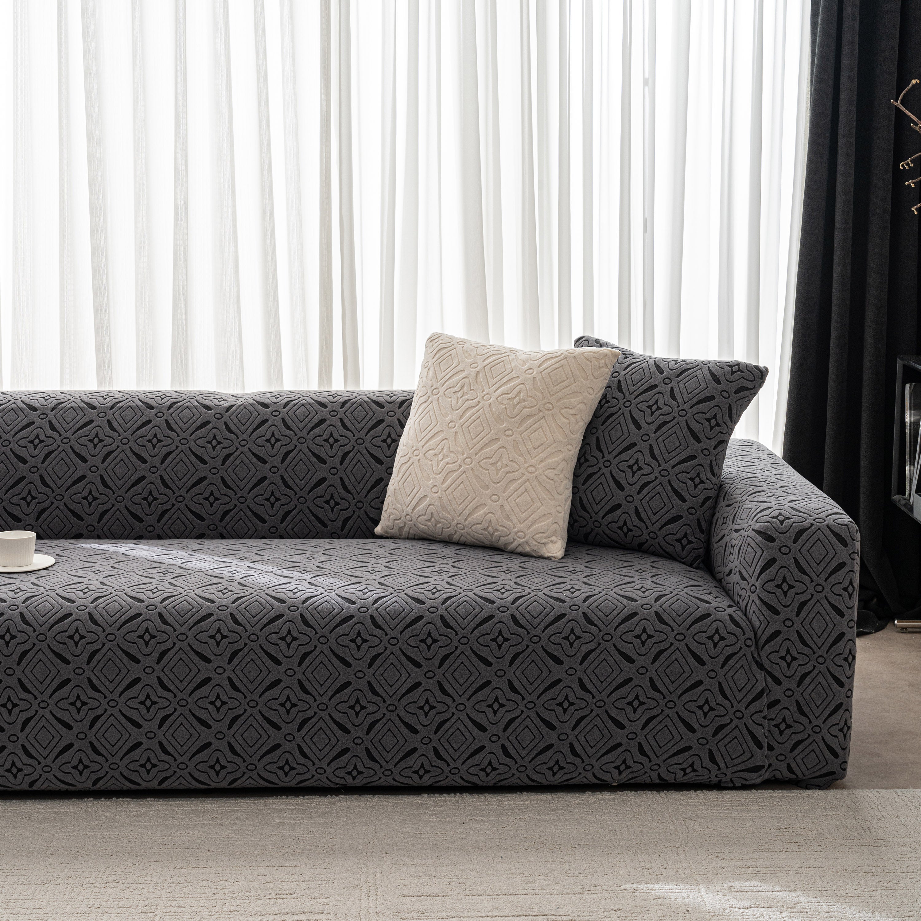 3D Jacquard Geometric Sofa Cover, High Stretch Soft Polar Fleece Slipcover for Couch