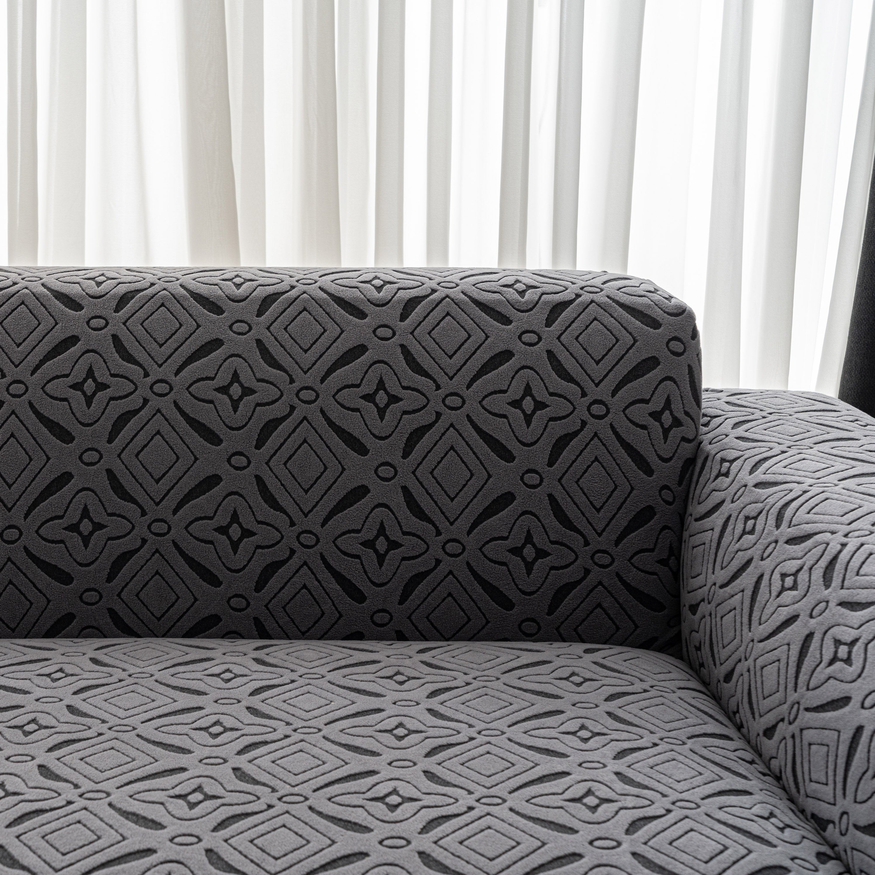 3D Jacquard Geometric Sofa Cover, High Stretch Soft Polar Fleece Slipcover for Couch