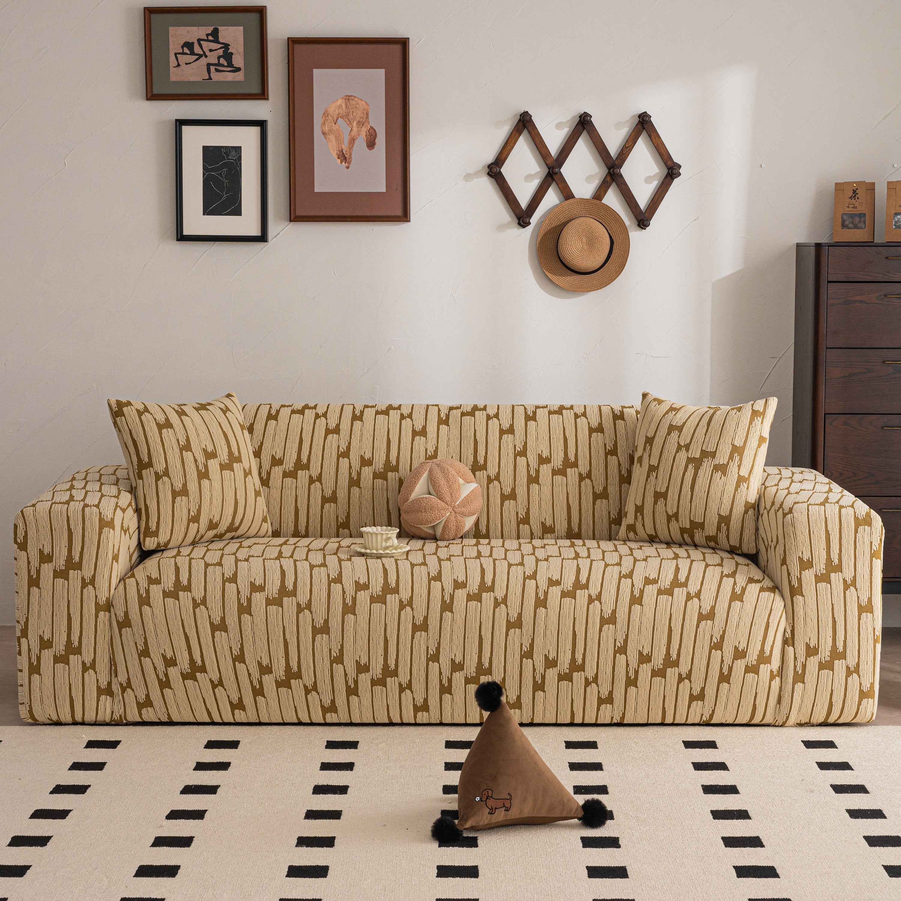 Plush Fleece Stretch Sofa Cover, Super Soft Textured Geometric Couch Slipcover
