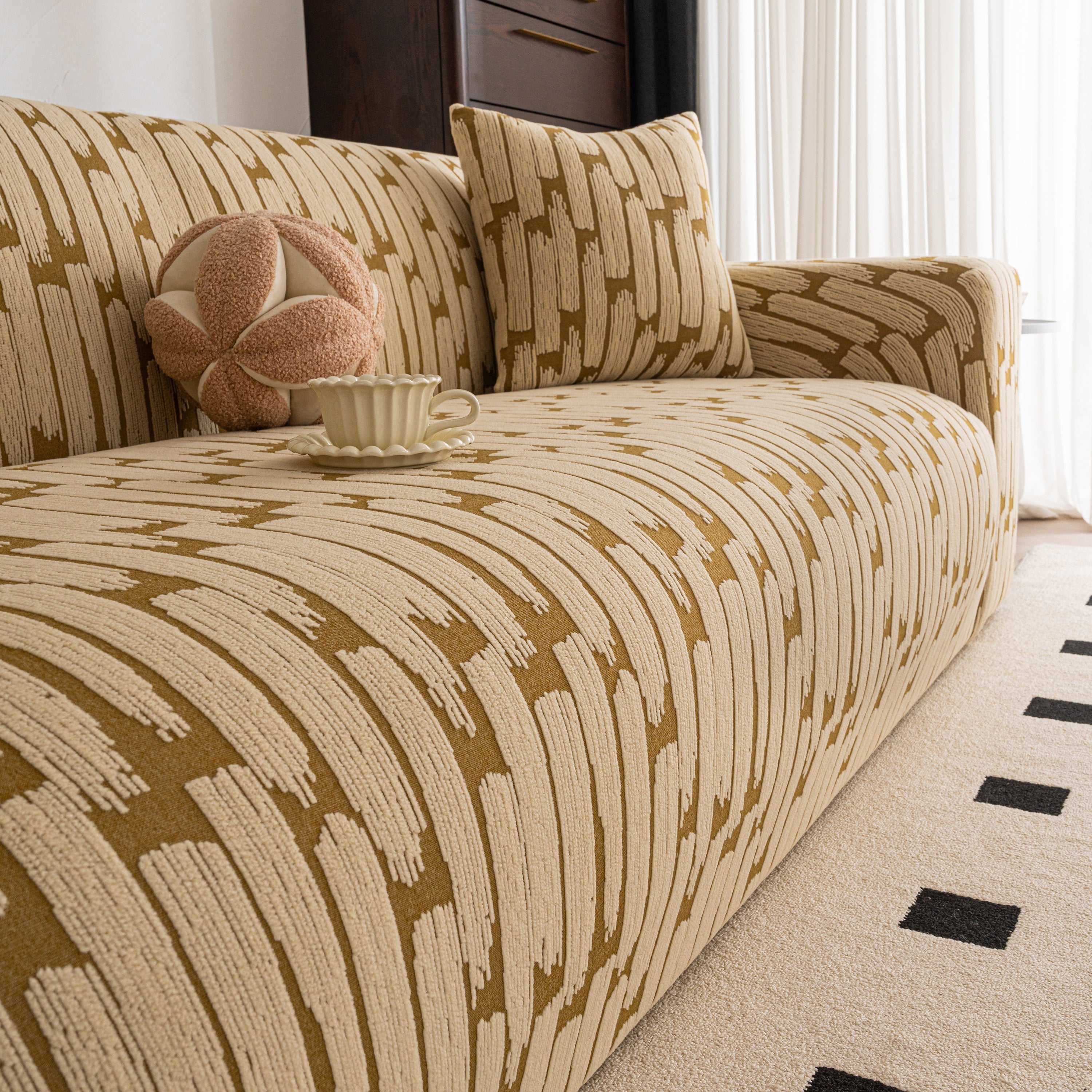 Plush Fleece Stretch Sofa Cover, Super Soft Textured Geometric Couch Slipcover