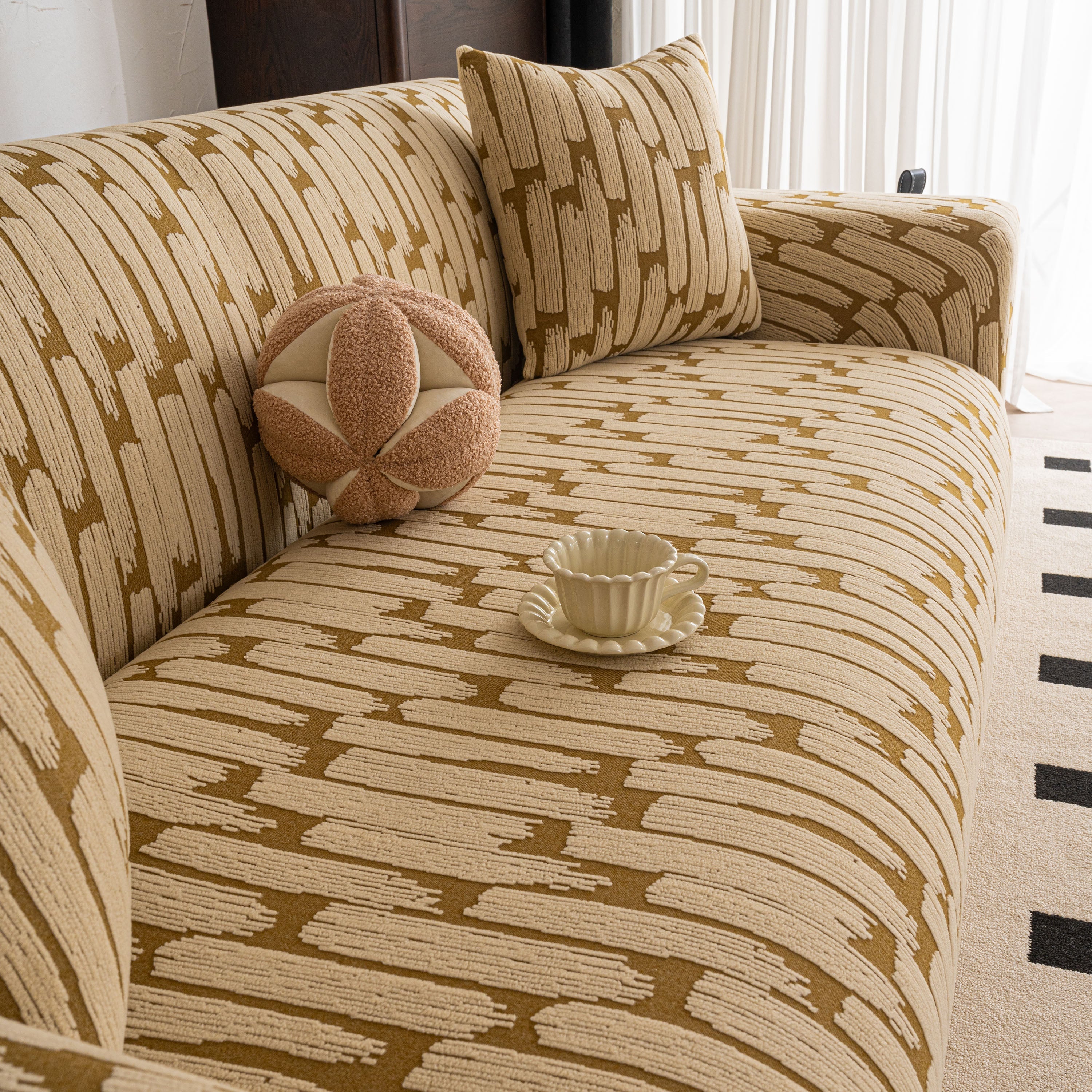 Plush Fleece Stretch Sofa Cover, Super Soft Textured Geometric Couch Slipcover