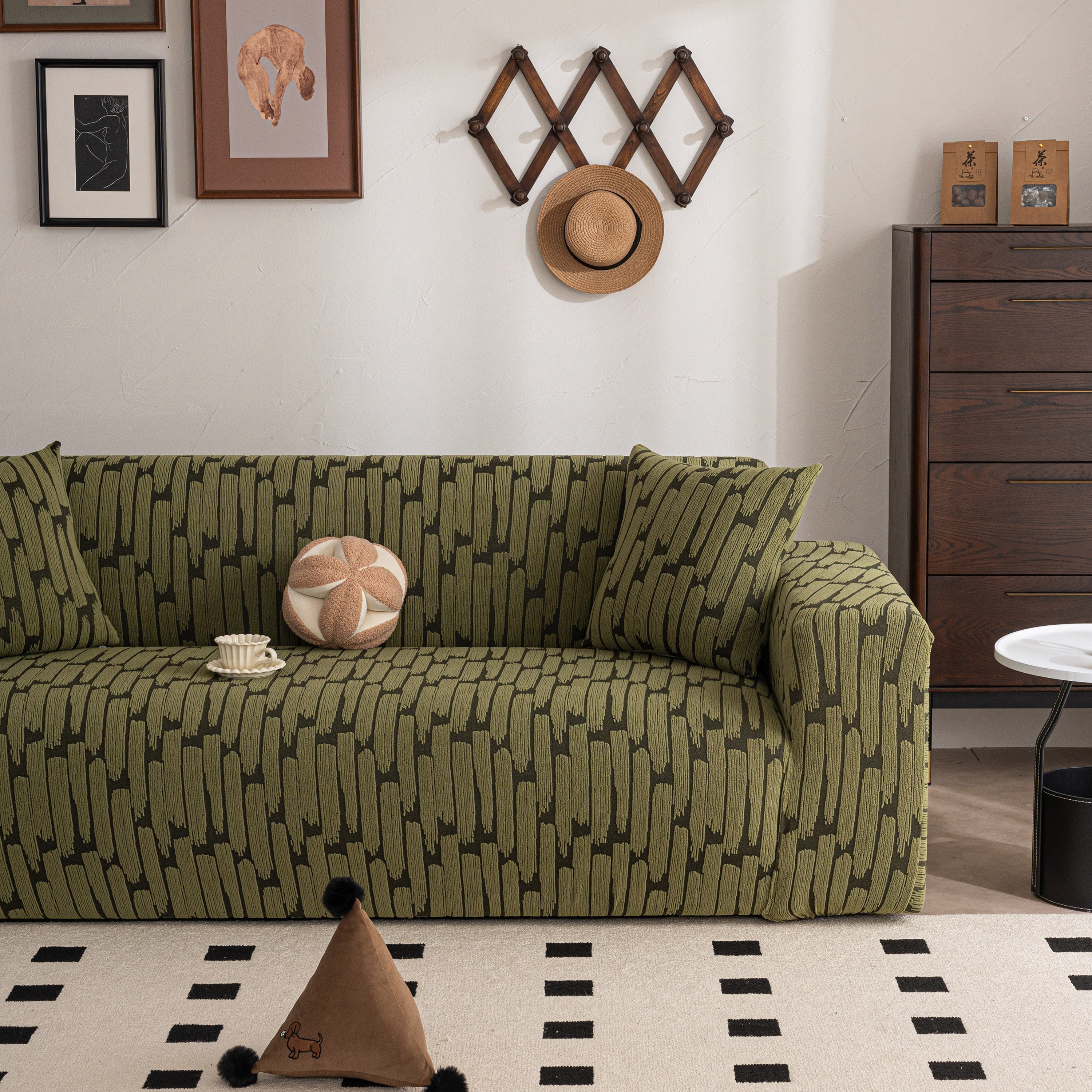 Plush Fleece Stretch Sofa Cover, Super Soft Textured Geometric Couch Slipcover