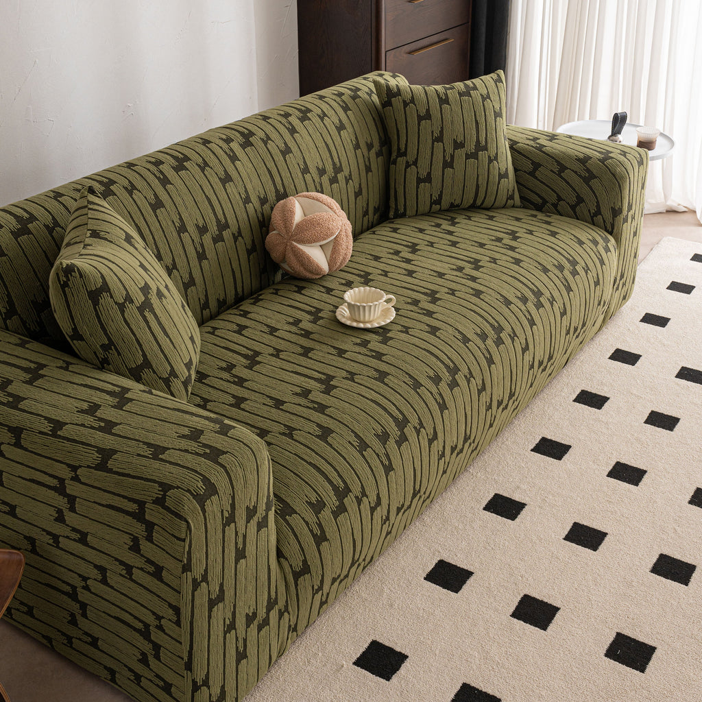 Plush Fleece Stretch Sofa Cover, Super Soft Textured Geometric Couch Slipcover