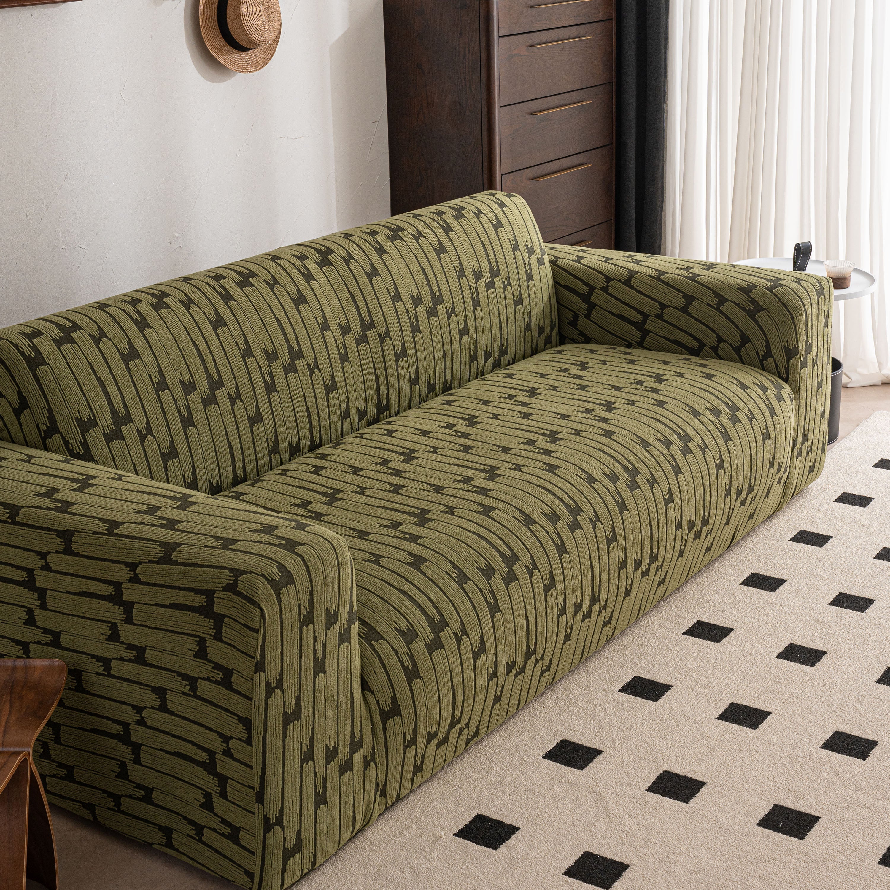 Plush Fleece Stretch Sofa Cover, Super Soft Textured Geometric Couch Slipcover