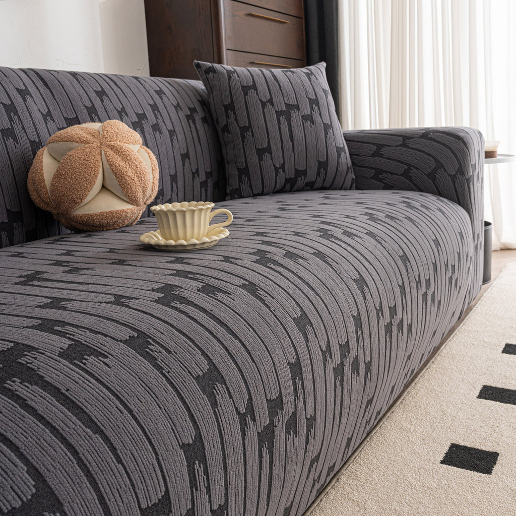 Plush Fleece Stretch Sofa Cover, Super Soft Textured Geometric Couch Slipcover