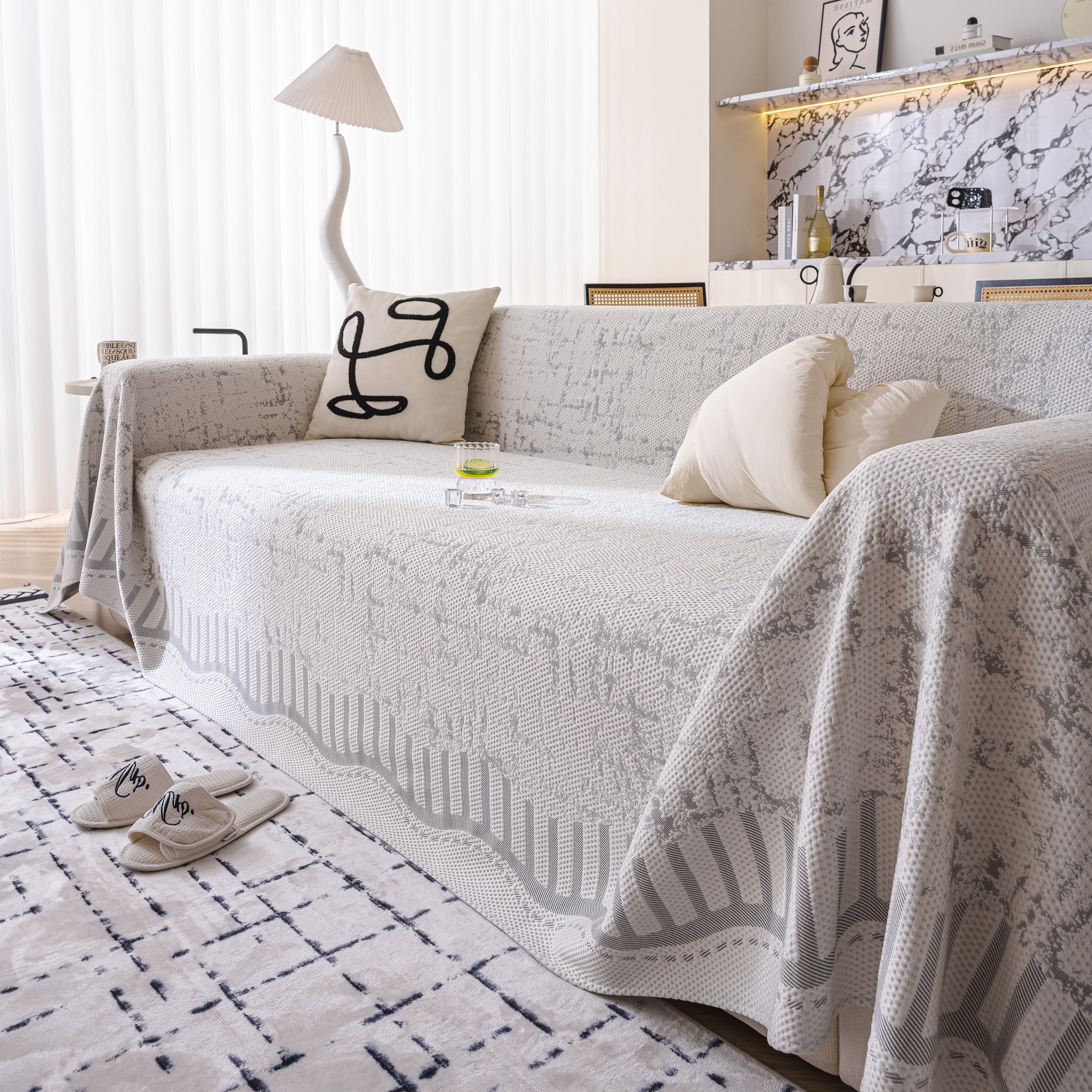 Modern Light Luxury Silky Smooth Couch Throw Protector, Washable Furniture Protector