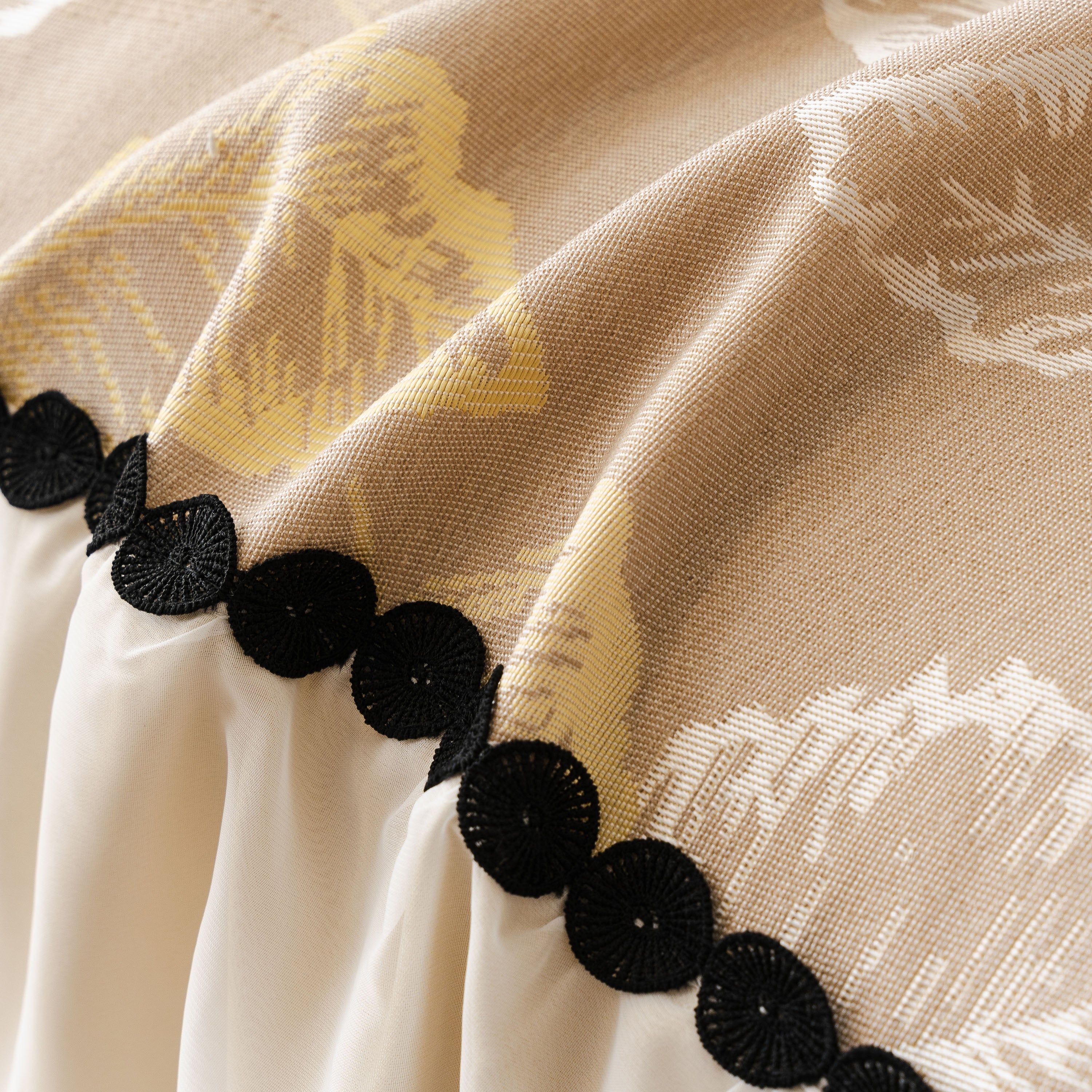 Leaf Jacquard Sofa Cover with Ruffle Skirt – Non-Slip Couch Protector with Sheer Hem