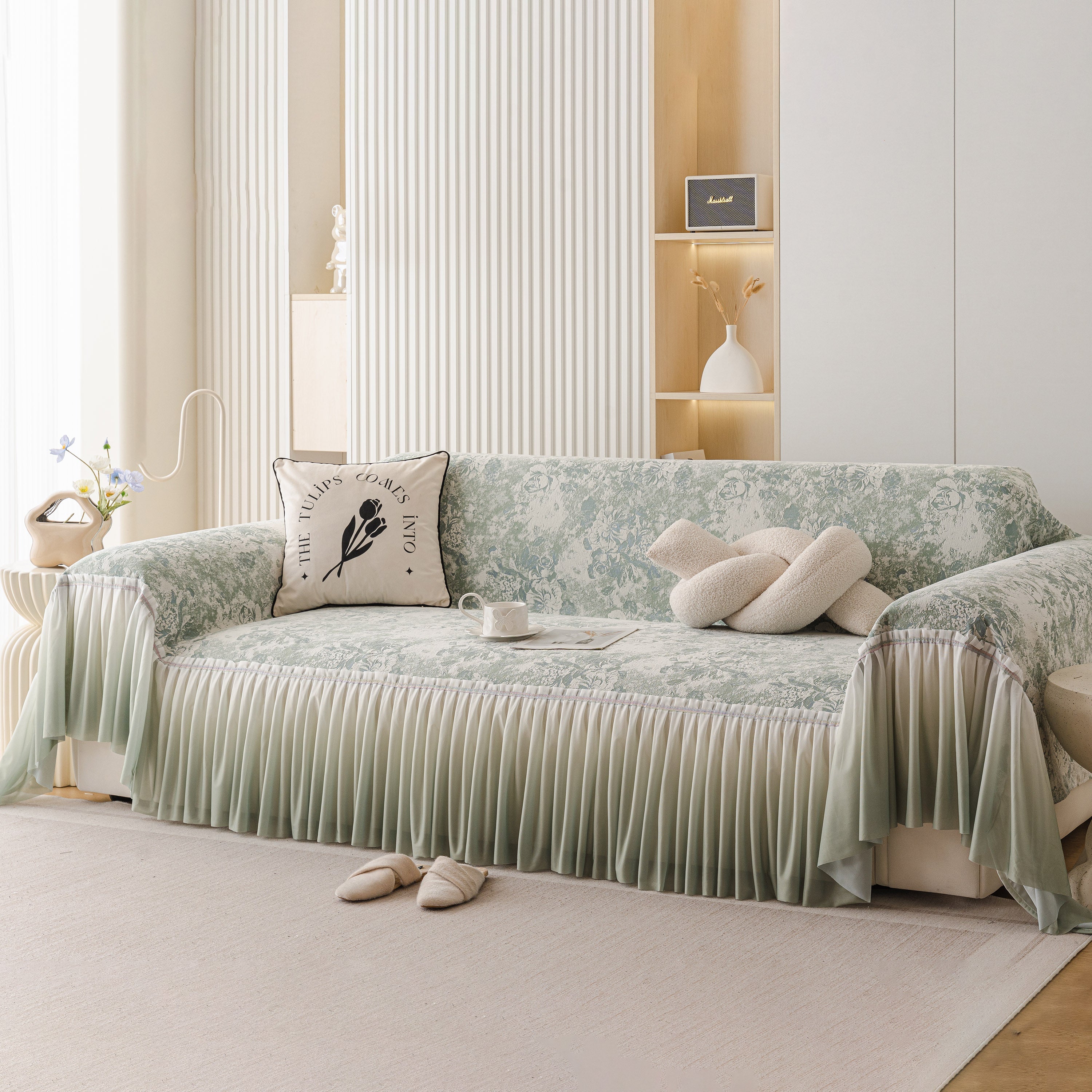 French Chic Style Ruffle Rose Cover Throw for Sofas, Decorative Sectional Covers