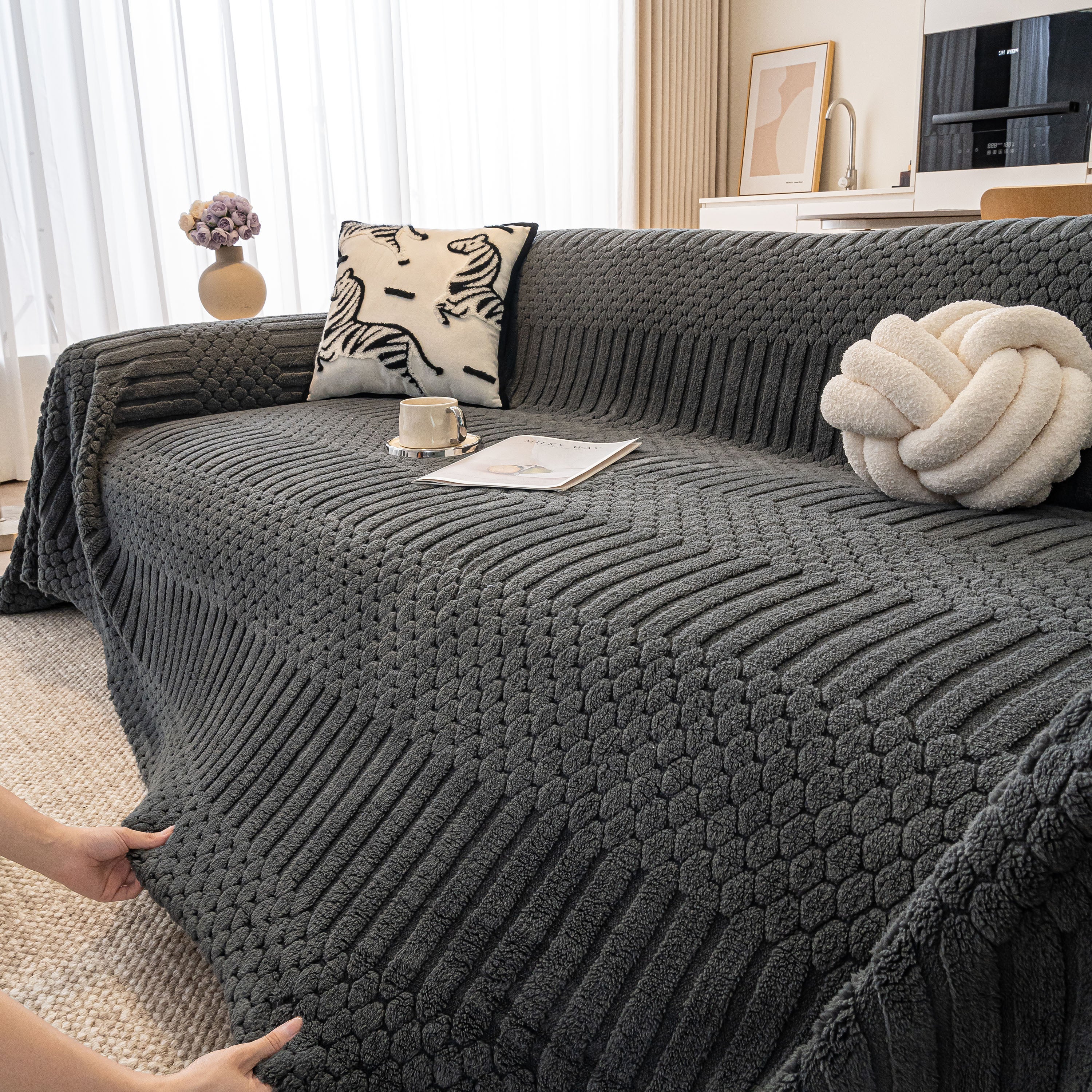 Boho 3D Geometric Throw Blanket for Couch, Luxurious Velvety Plush Fleece Sofa Cover
