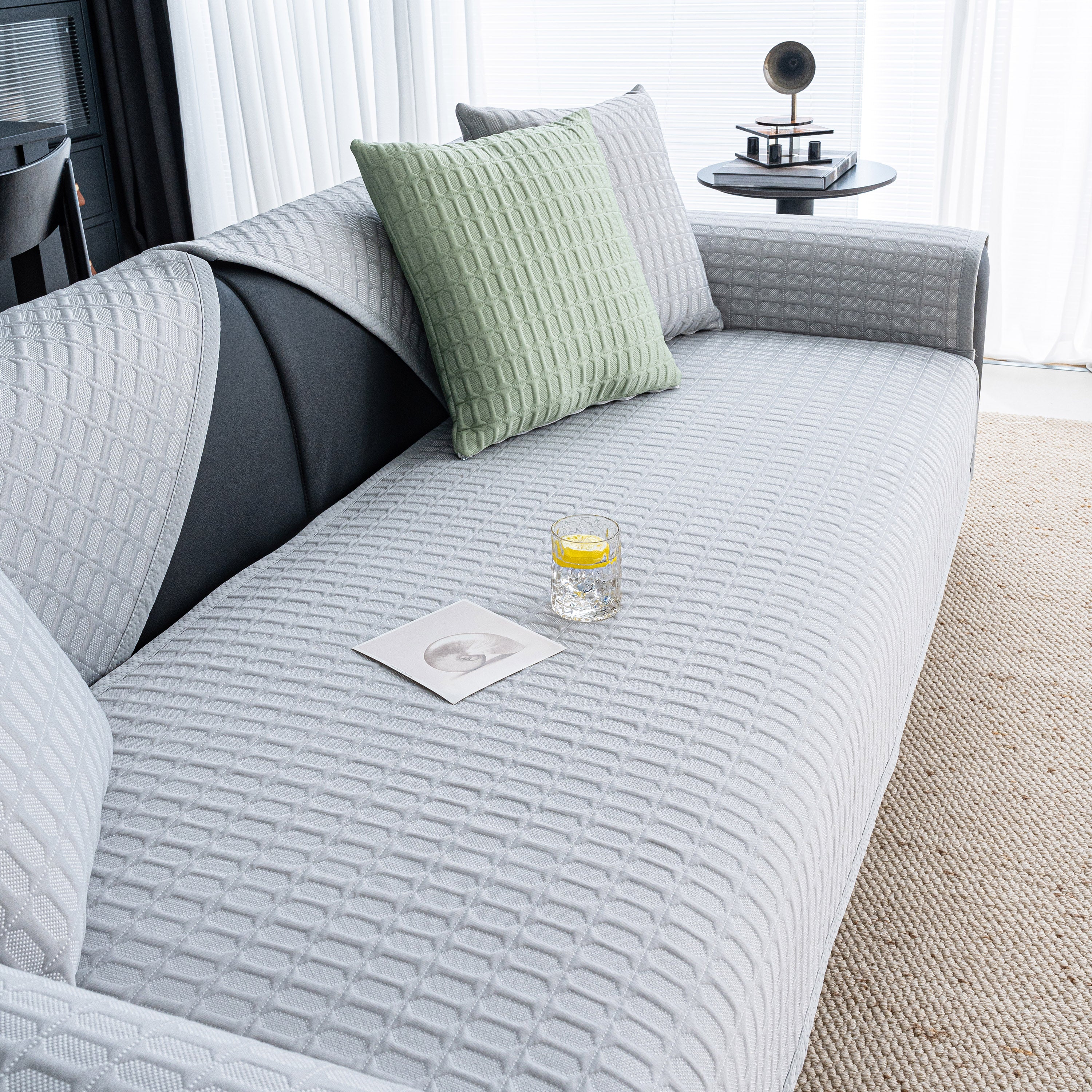 Geometric Textured Couch Slipcover Protector Non-Slip Ice Silk Sofa Cover for Couch