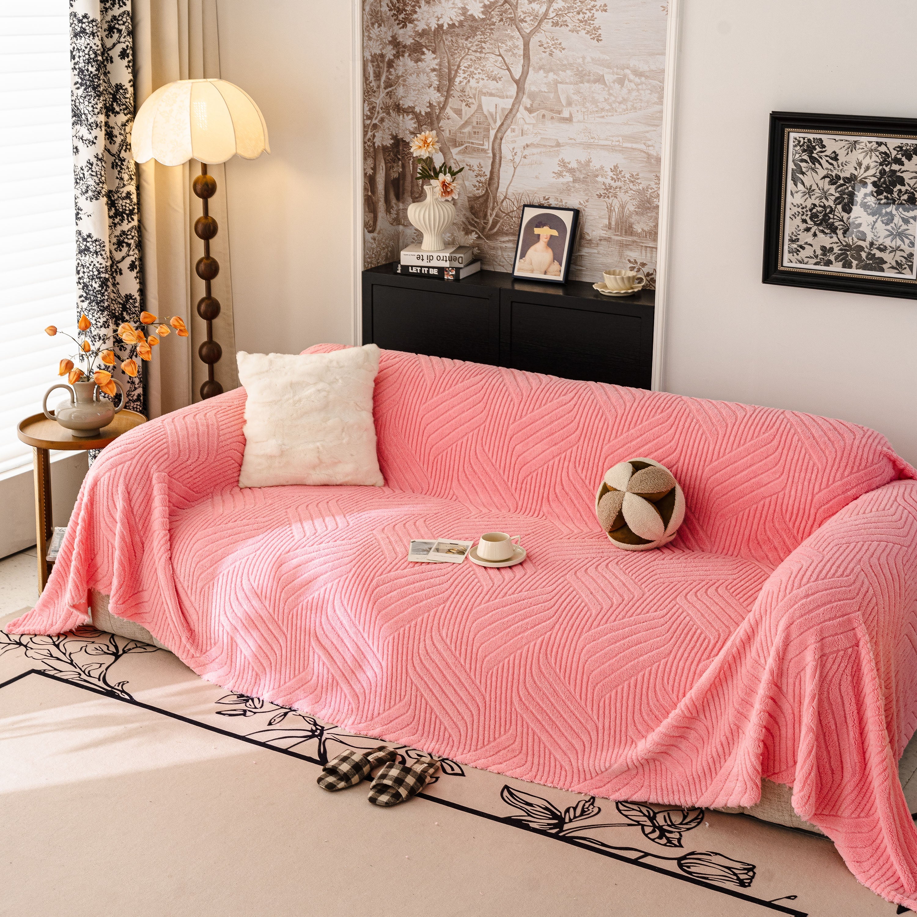 Plush Fleece Washable Sofa Throw Blanket, Soft & Cozy Furniture Protector for Couch
