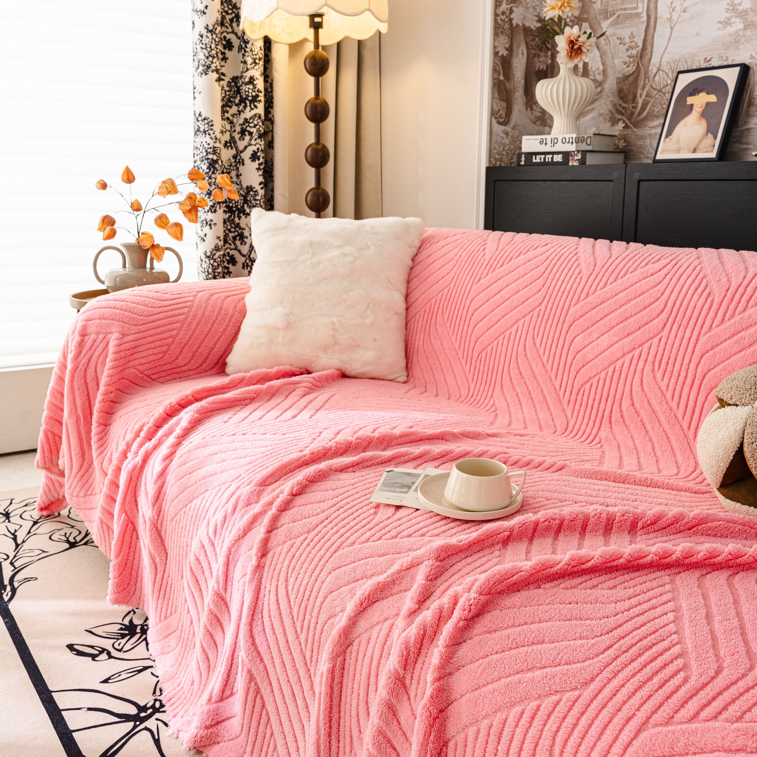 Plush Fleece Washable Sofa Throw Blanket, Soft & Cozy Furniture Protector for Couch