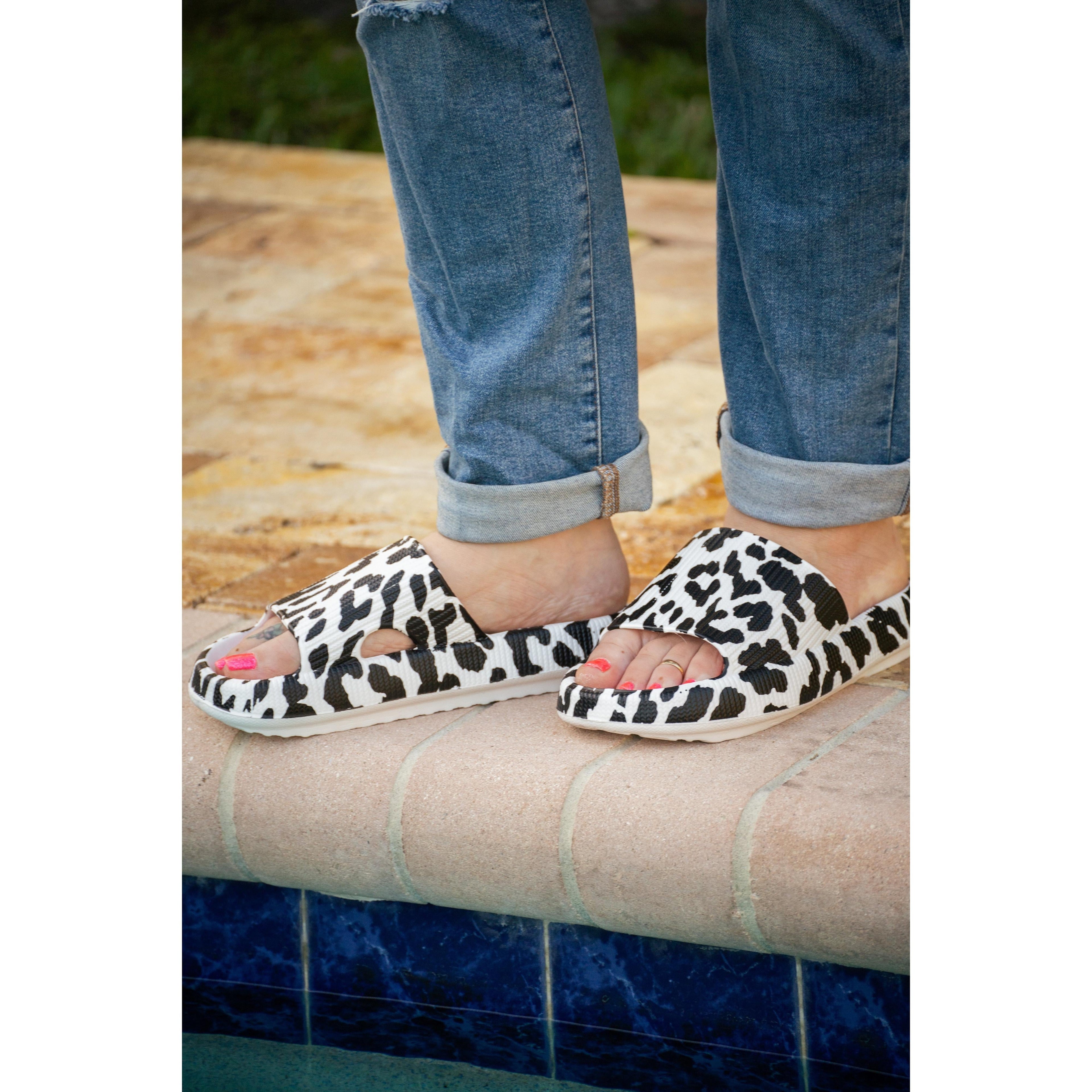 Ready to Ship | White Leopard Insanely Comfy -Beach or Casual Slides*