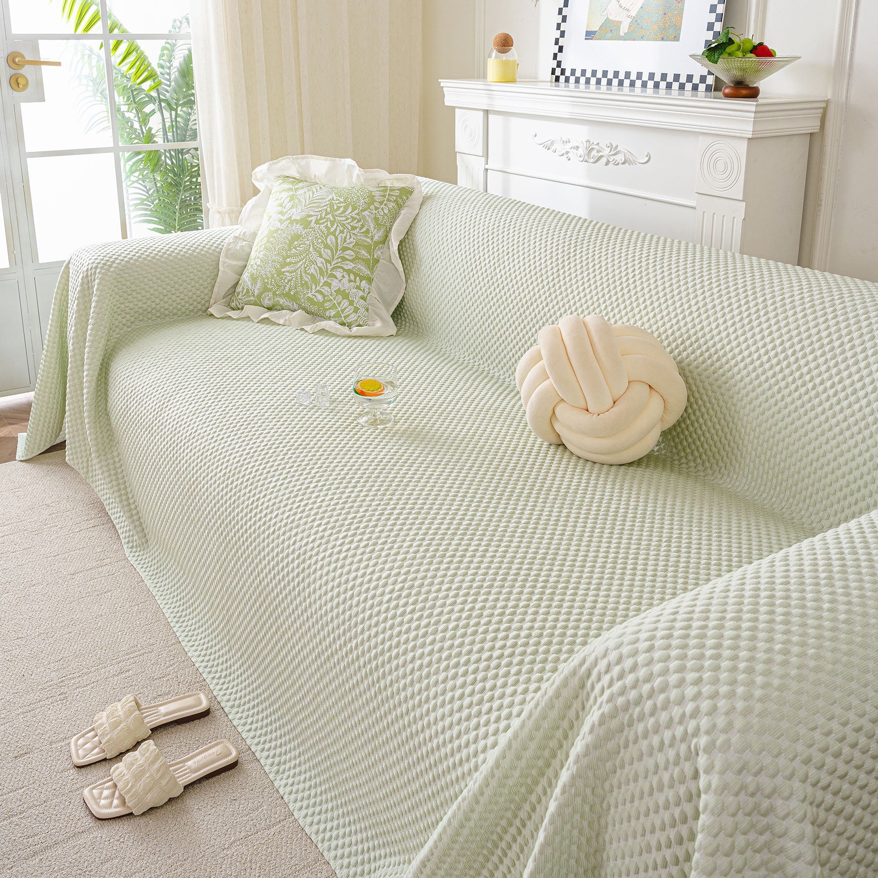3D Bubble Textured Furniture Protector Throw Cover, Cooling Soft Woven Couch Cover