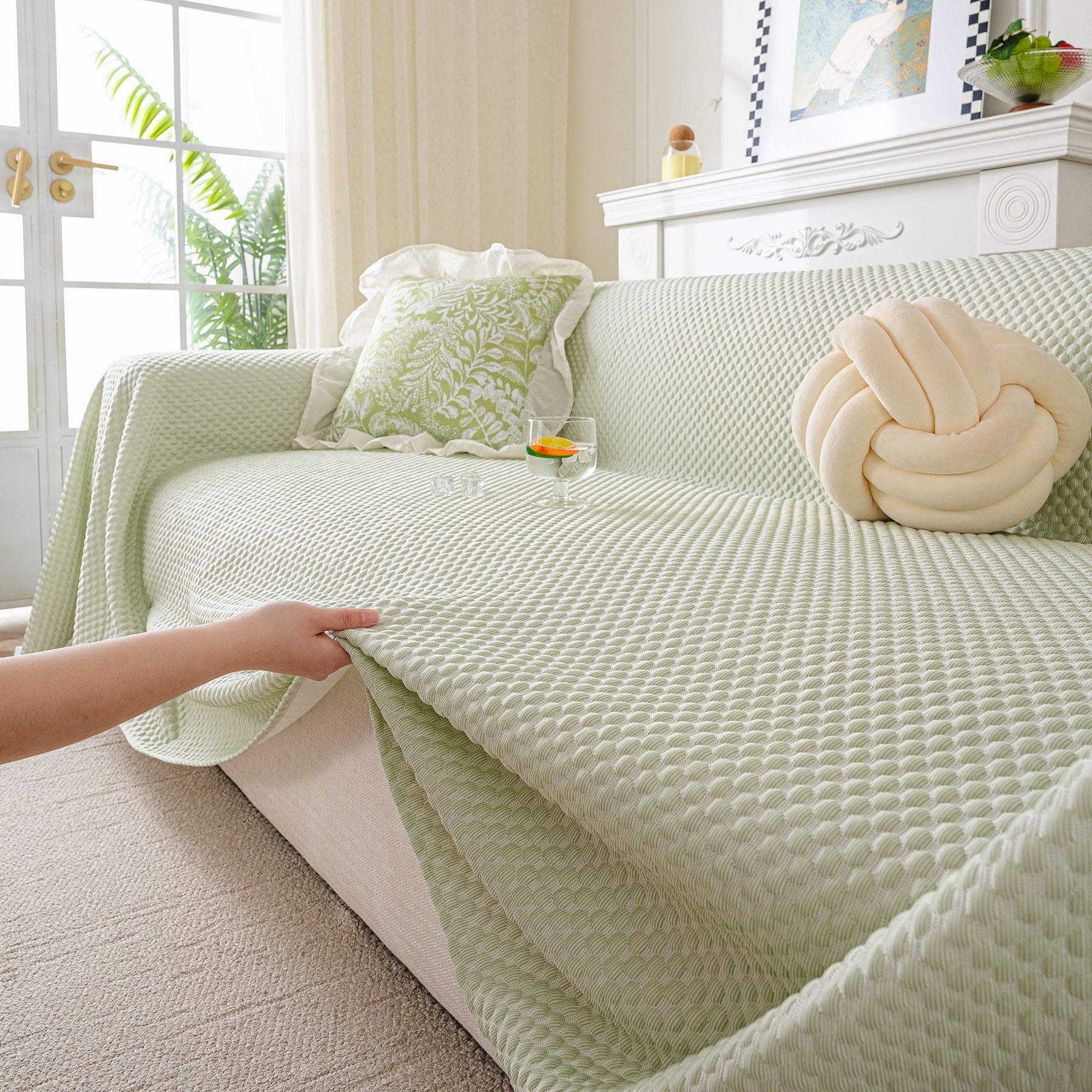 3D Bubble Textured Furniture Protector Throw Cover, Cooling Soft Woven Couch Cover