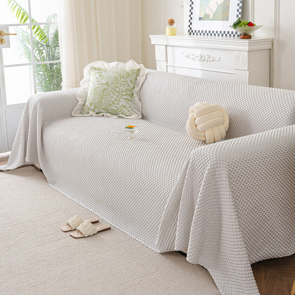 3D Bubble Textured Furniture Protector Throw Cover, Cooling Soft Woven Couch Cover