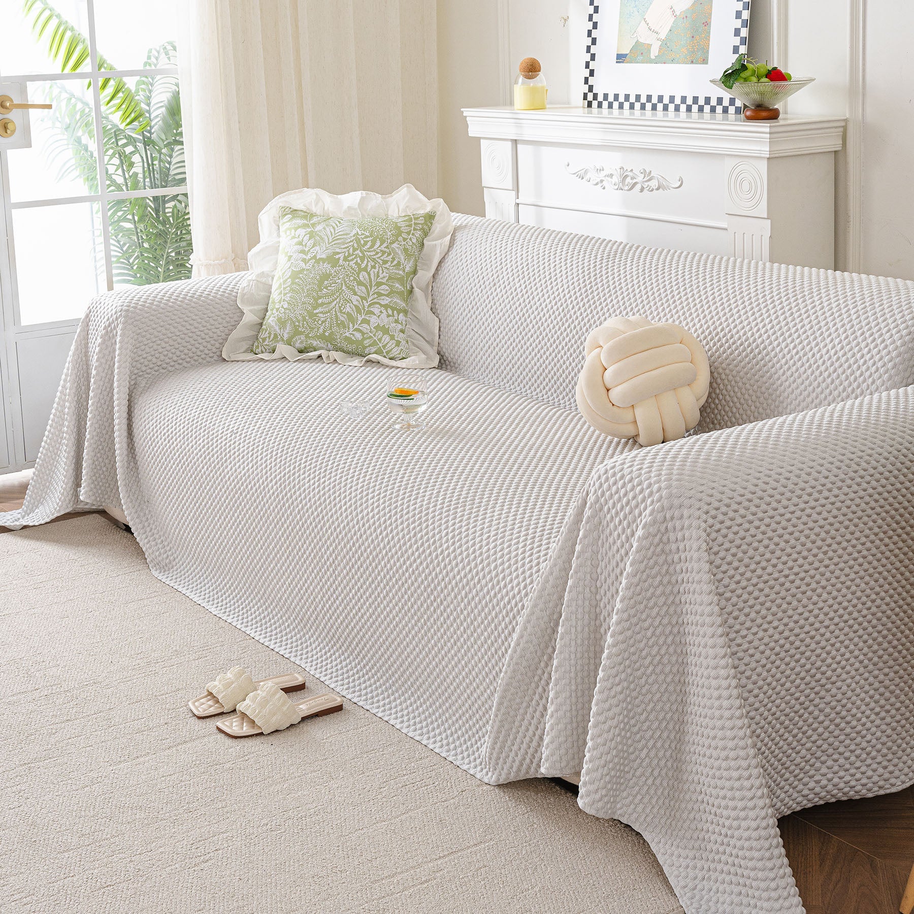 3D Bubble Textured Furniture Protector Throw Cover, Cooling Soft Woven Couch Cover