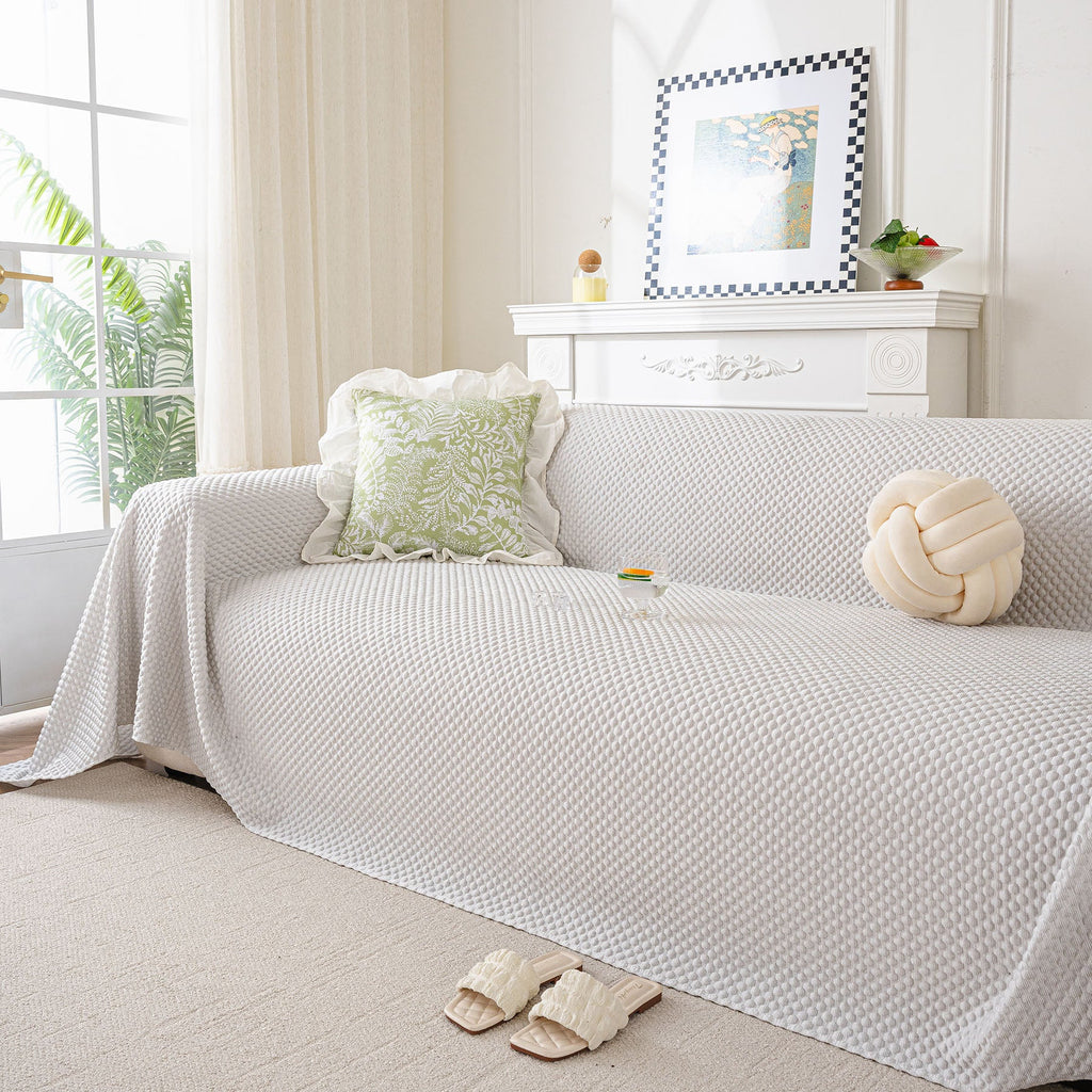 3D Bubble Textured Furniture Protector Throw Cover, Cooling Soft Woven Couch Cover