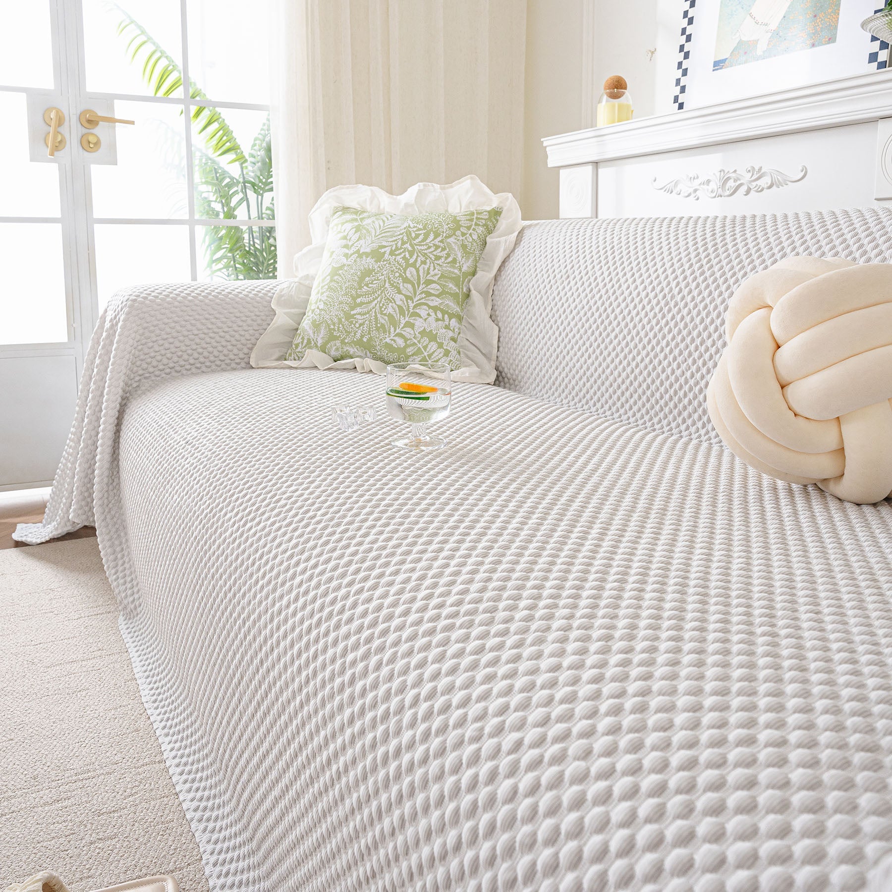 3D Bubble Textured Furniture Protector Throw Cover, Cooling Soft Woven Couch Cover