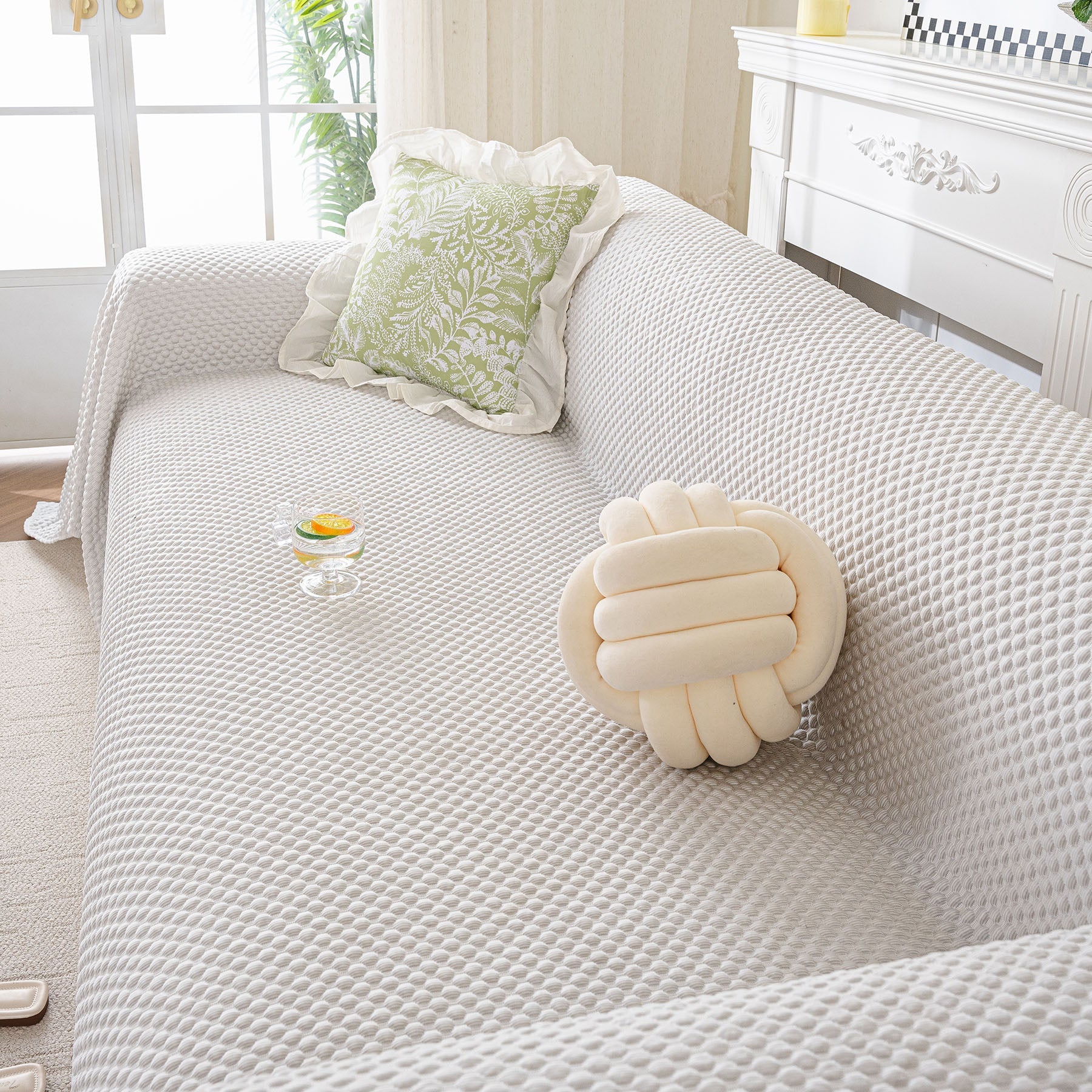 3D Bubble Textured Furniture Protector Throw Cover, Cooling Soft Woven Couch Cover
