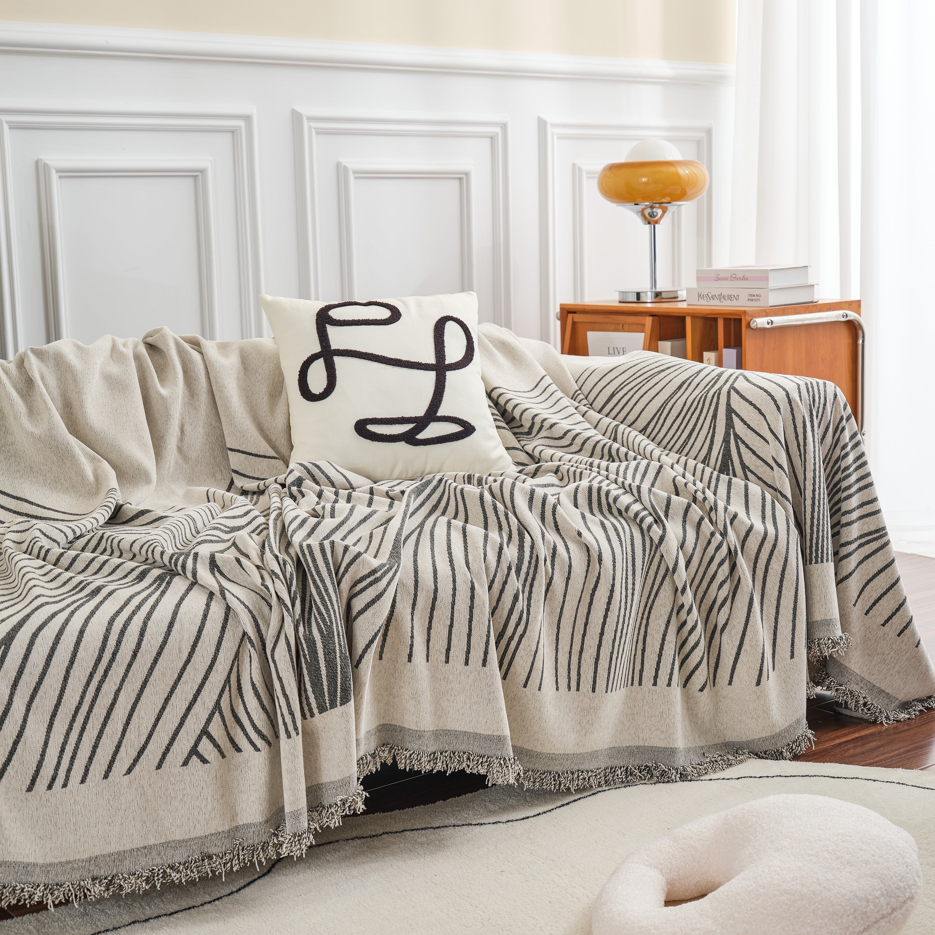 Chenille Striped Sofa Throw Blanket, Furniture Throw Covers Living Room Couch Cover
