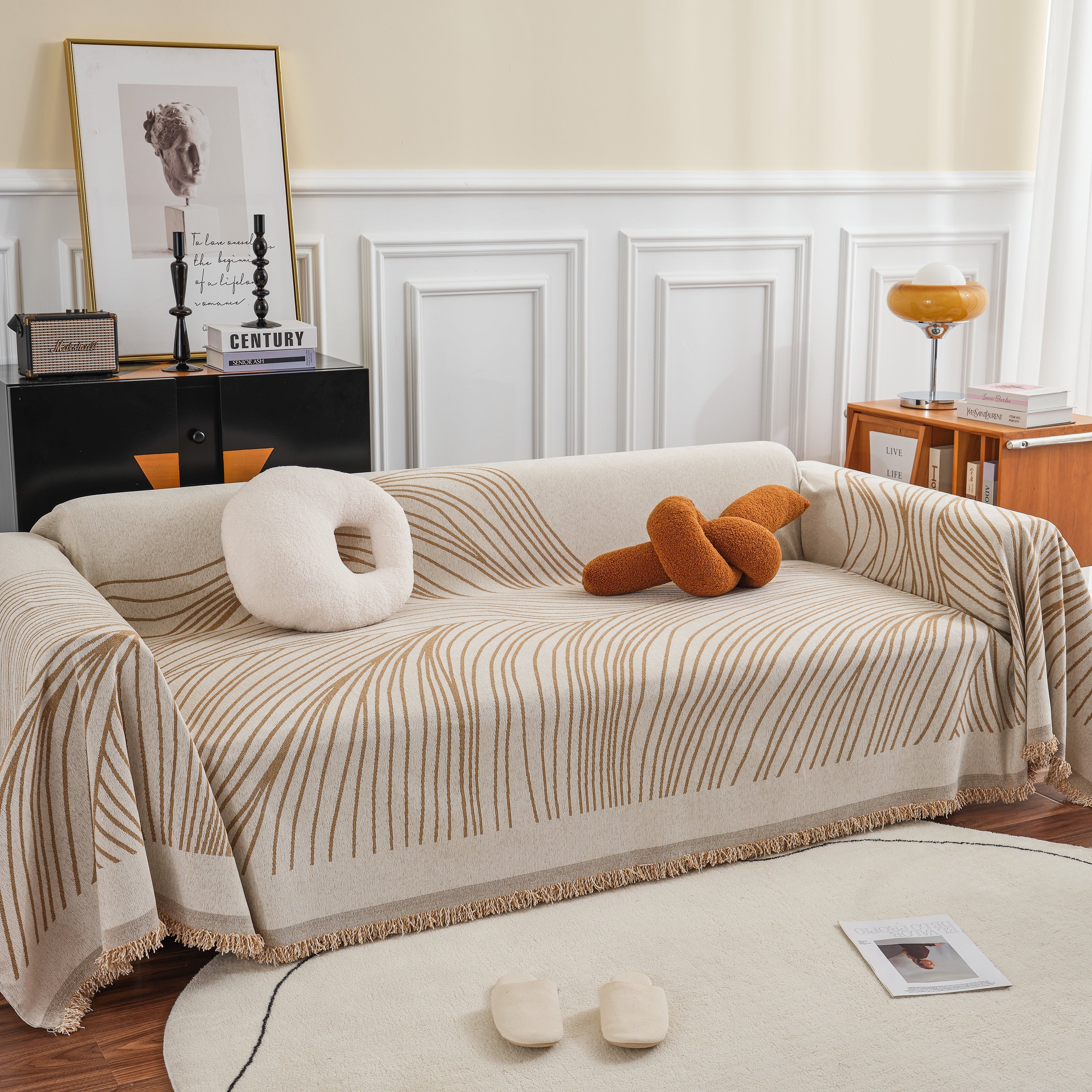 Chenille Striped Sofa Throw Blanket, Furniture Throw Covers Living Room Couch Cover