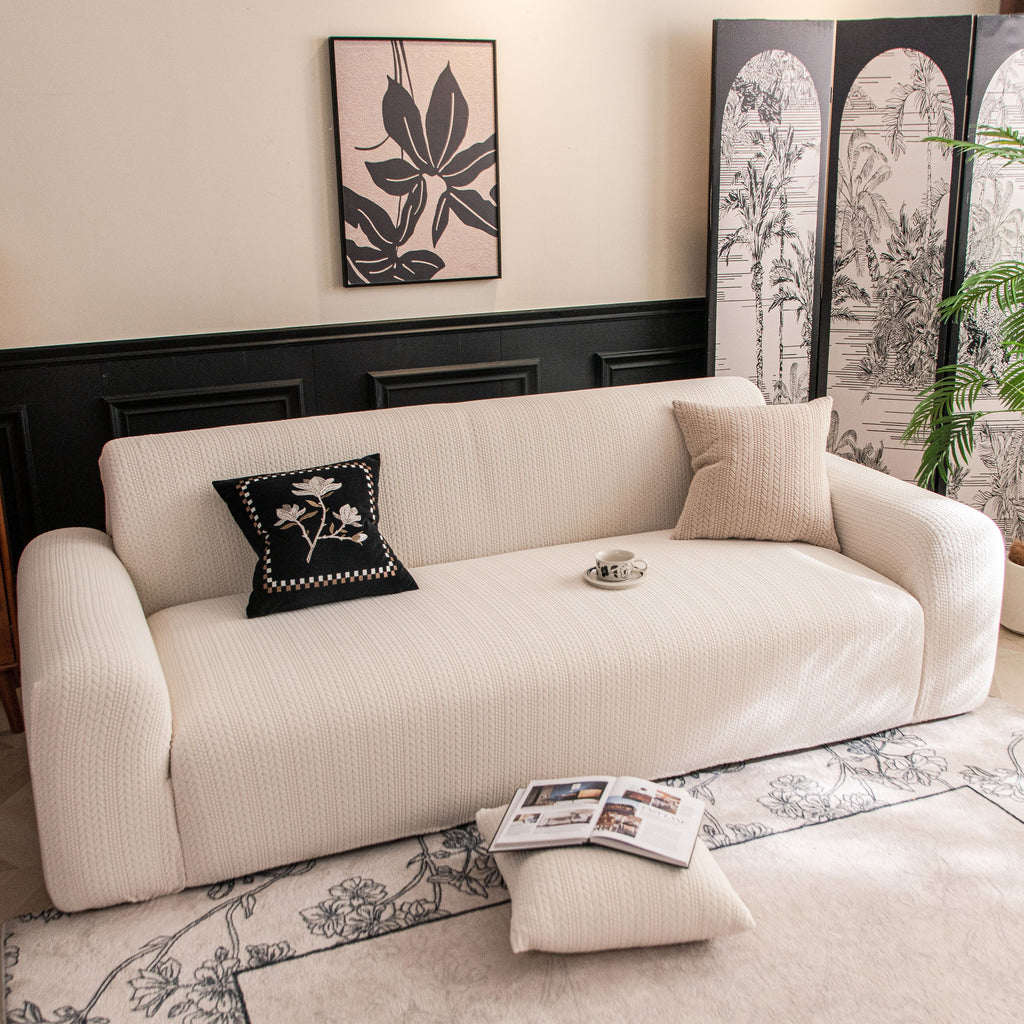 High Stretch Wheat Ear Embossed Textured Couch Slipcover, Water Repellent Sofa Cover