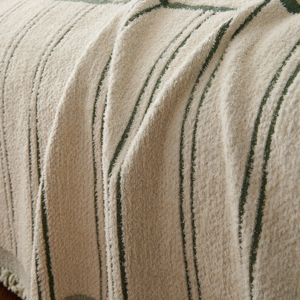 Chenille Striped Floral Couch Cover Sofa Slipcover for Most Shape Sofas, Reversible Sofa Throw Cover