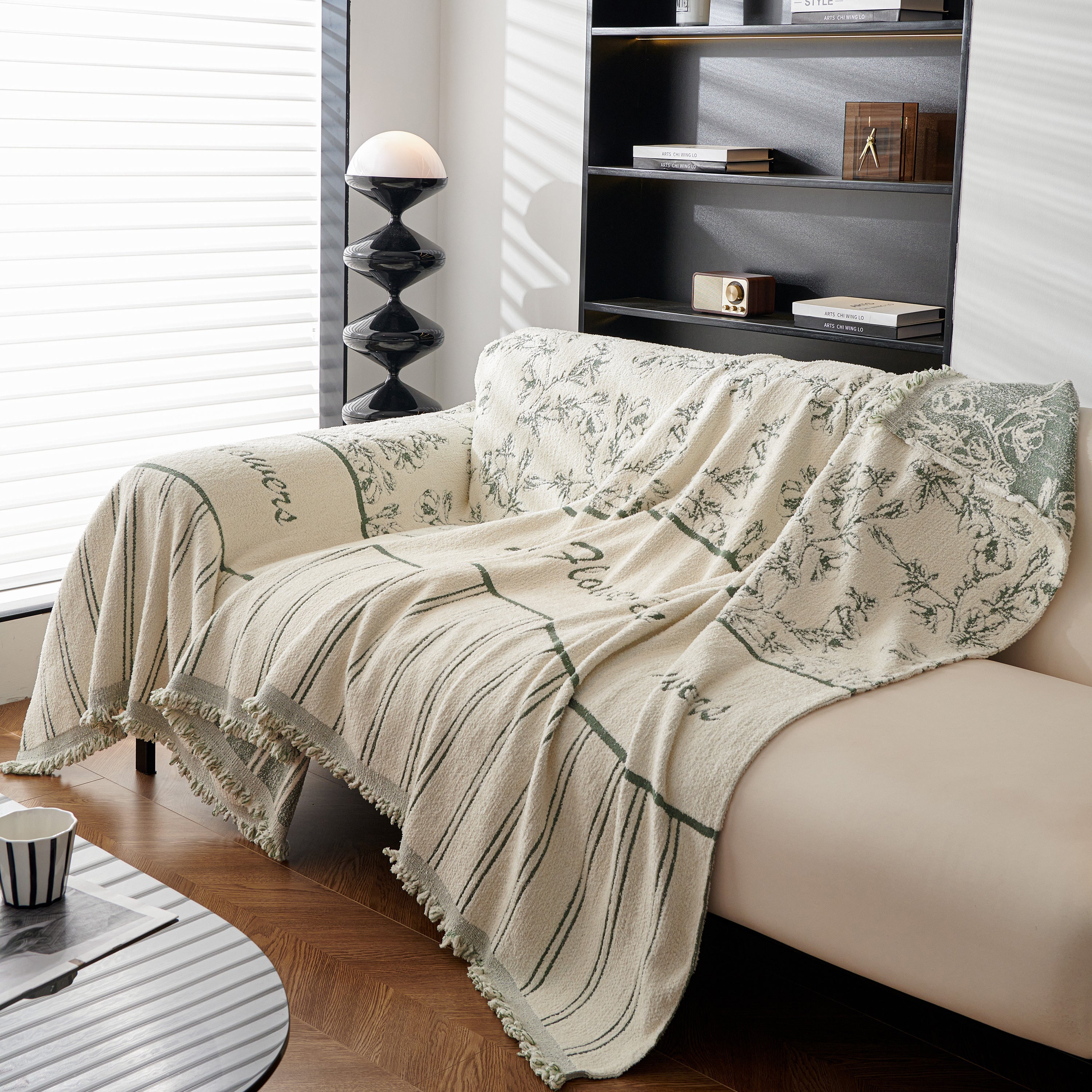 Chenille Striped Floral Couch Cover Sofa Slipcover for Most Shape Sofas, Reversible Sofa Throw Cover