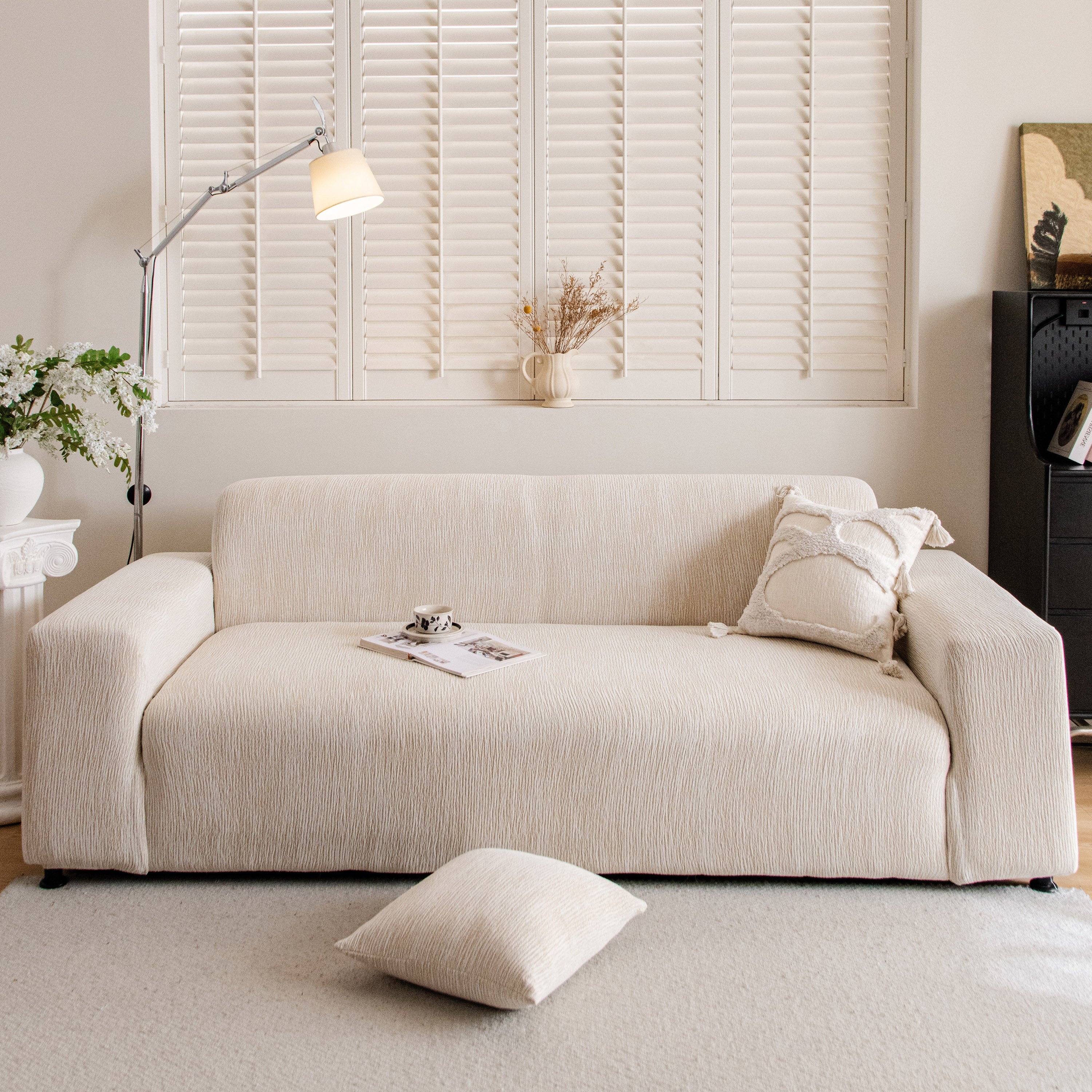 Wavy Jacquard Sofa Cover, High Stretch Crinkle Textured Couch Slipcover KAS Washable