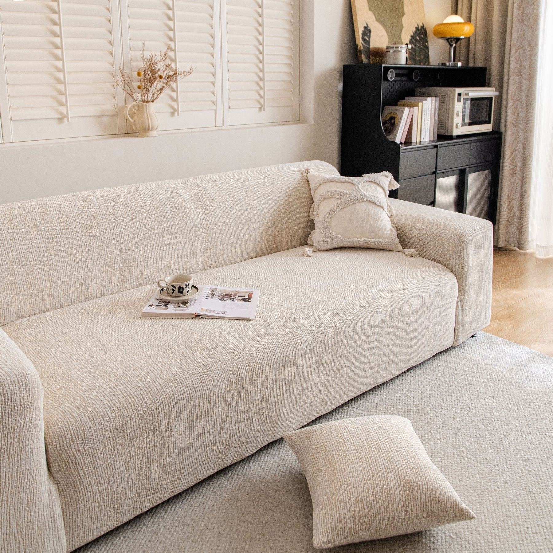 Spandex Jacquard Sofa Cover, High Stretch Crinkle Textured Couch Slipcover KAS Washable