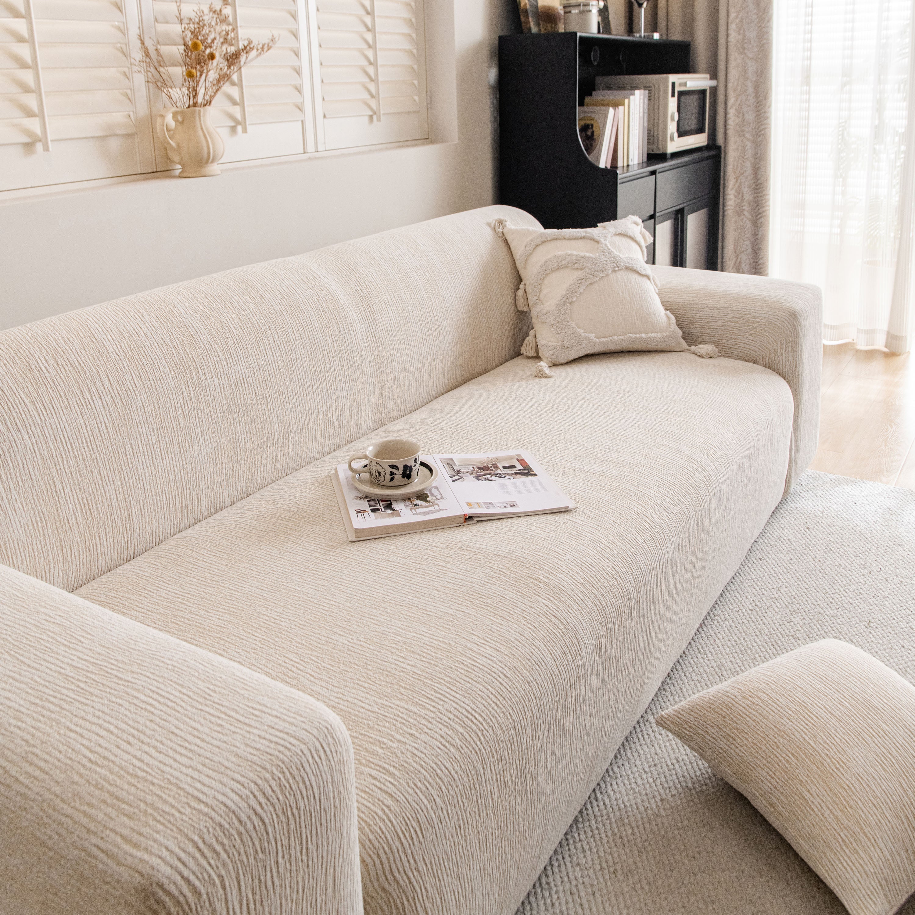 Wavy Jacquard Sofa Cover, High Stretch Crinkle Textured Couch Slipcover KAS Washable