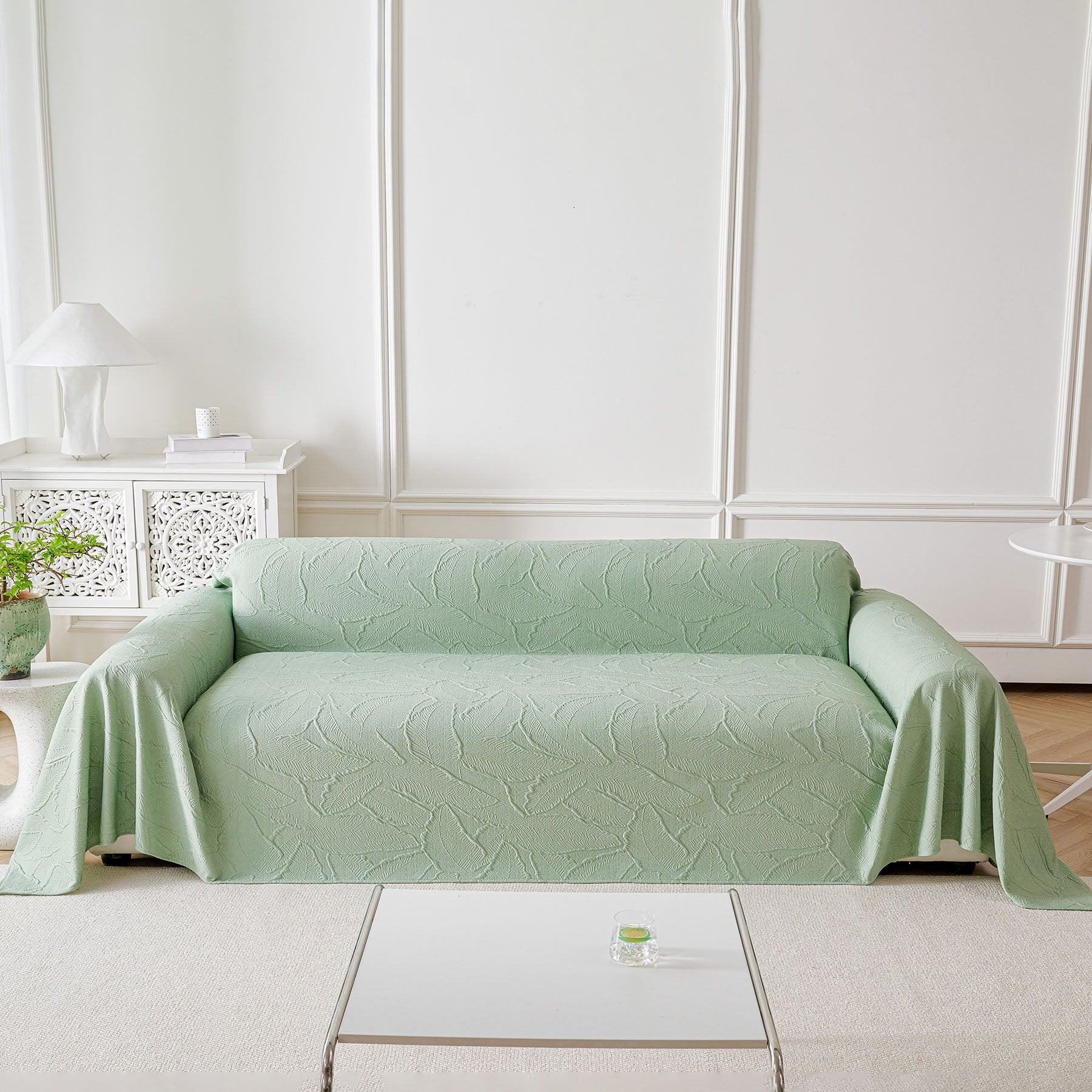 Embossed Leaf Pattern Sofa Cover Blanket for Couch, Soft Cooling Textured Couch Cover
