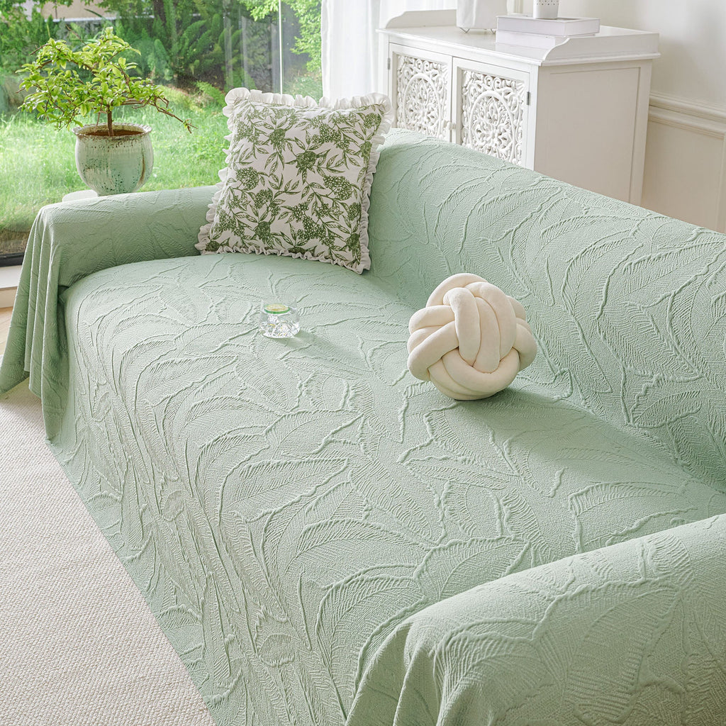 Embossed Leaf Pattern Sofa Cover Blanket for Couch, Soft Cooling Textured Couch Cover