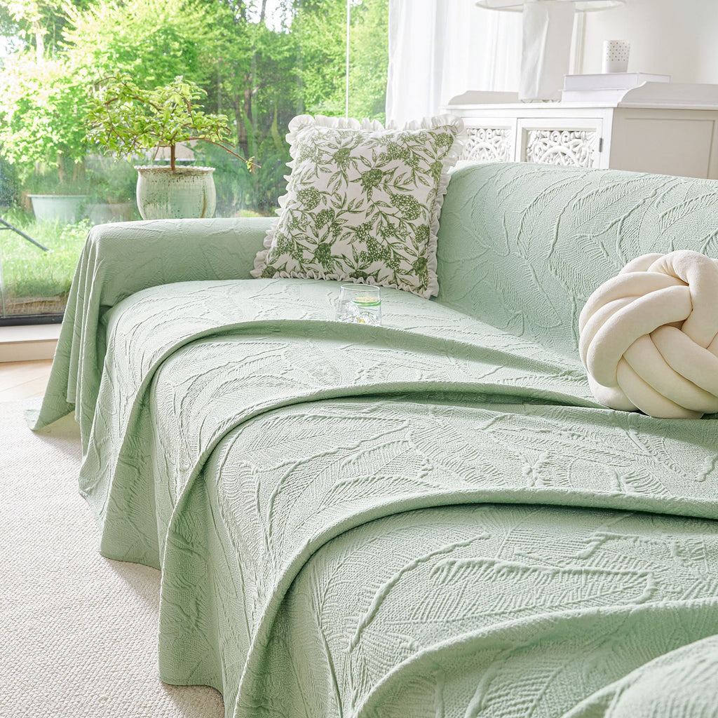 Embossed Leaf Pattern Sofa Cover Blanket for Couch, Soft Cooling Textured Couch Cover