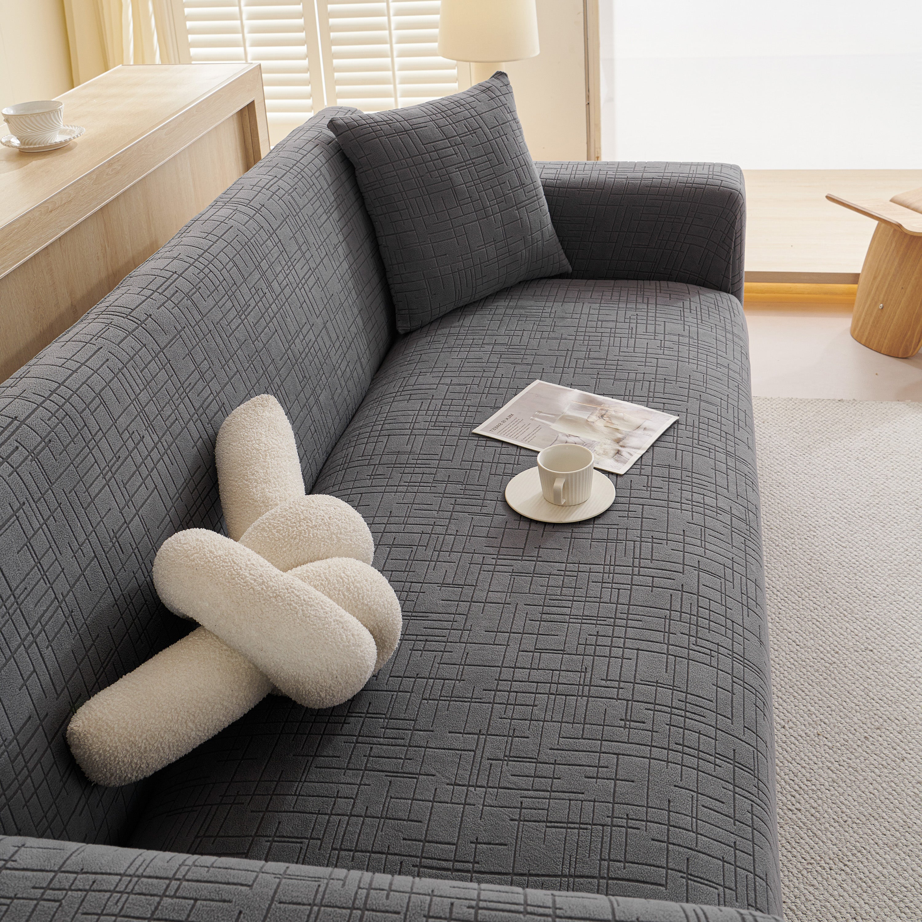 Embossed Lines Couch Covers Stretchable Non-Slip & Washable Sofa Slipcovers
