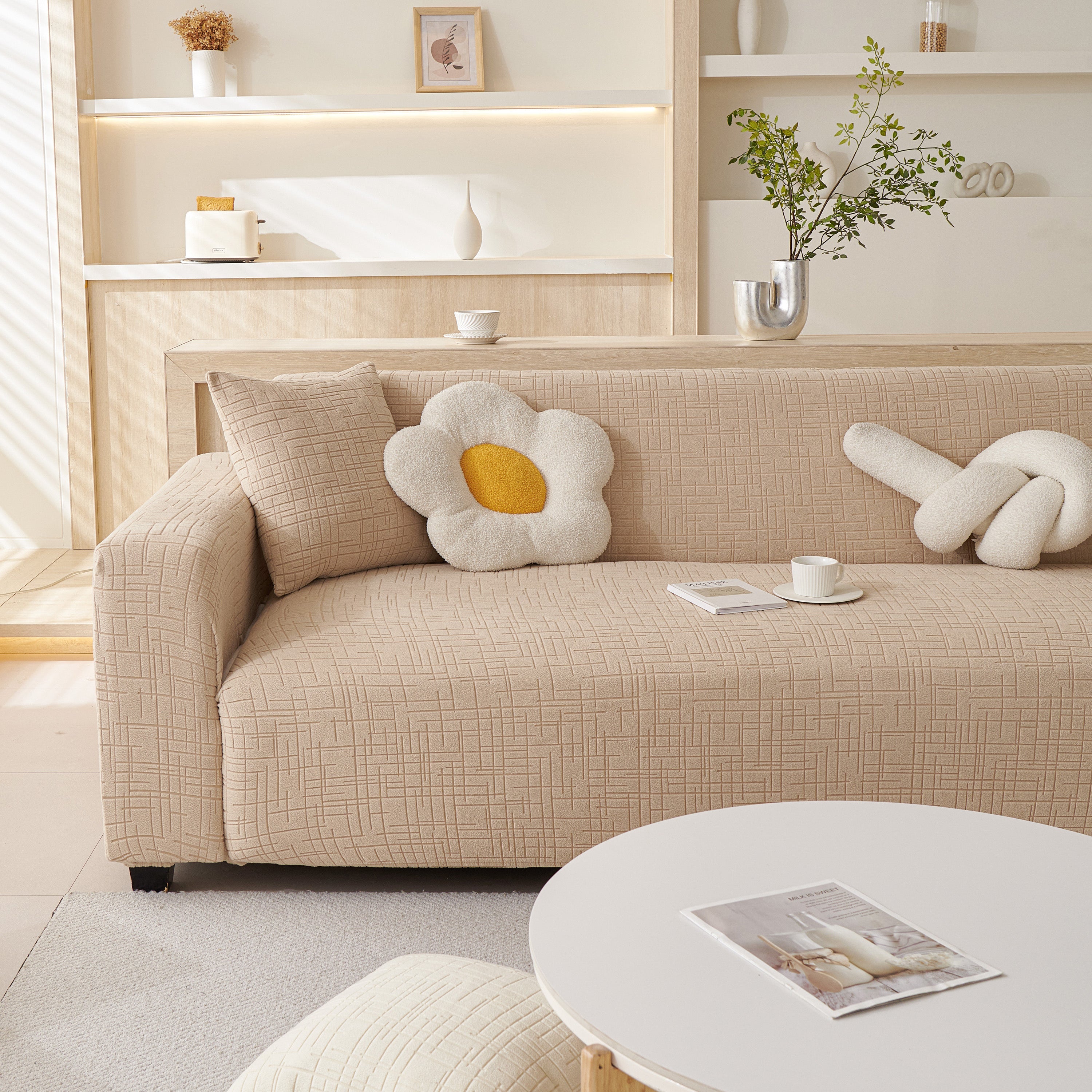 Embossed Lines Couch Covers Stretchable Non-Slip & Washable Sofa Slipcovers