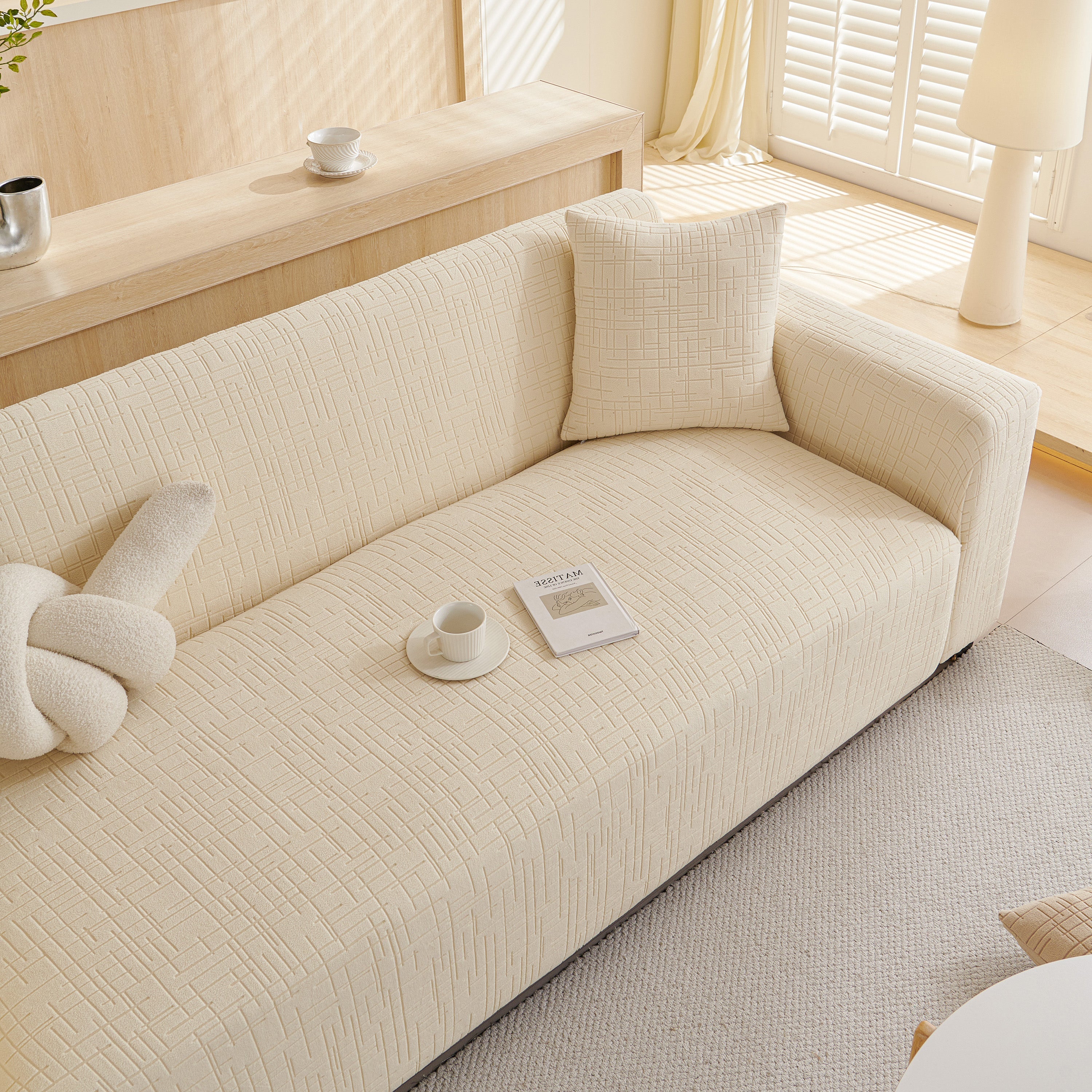 Embossed Lines Couch Covers Stretchable Non-Slip & Washable Sofa Slipcovers