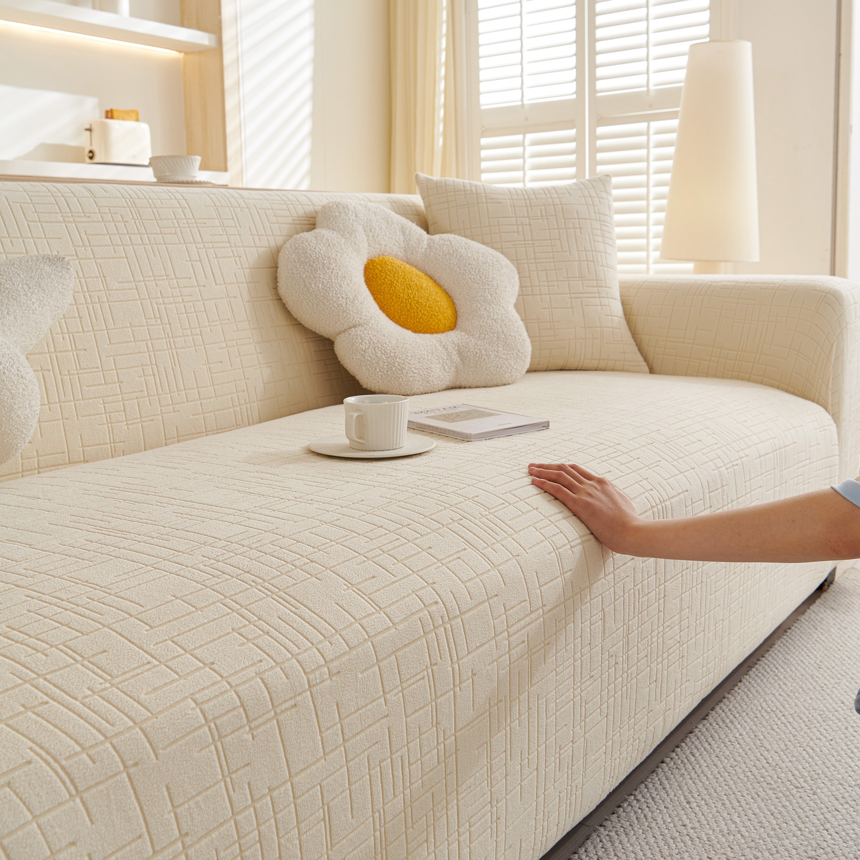Embossed Lines Couch Covers Stretchable Non-Slip & Washable Sofa Slipcovers