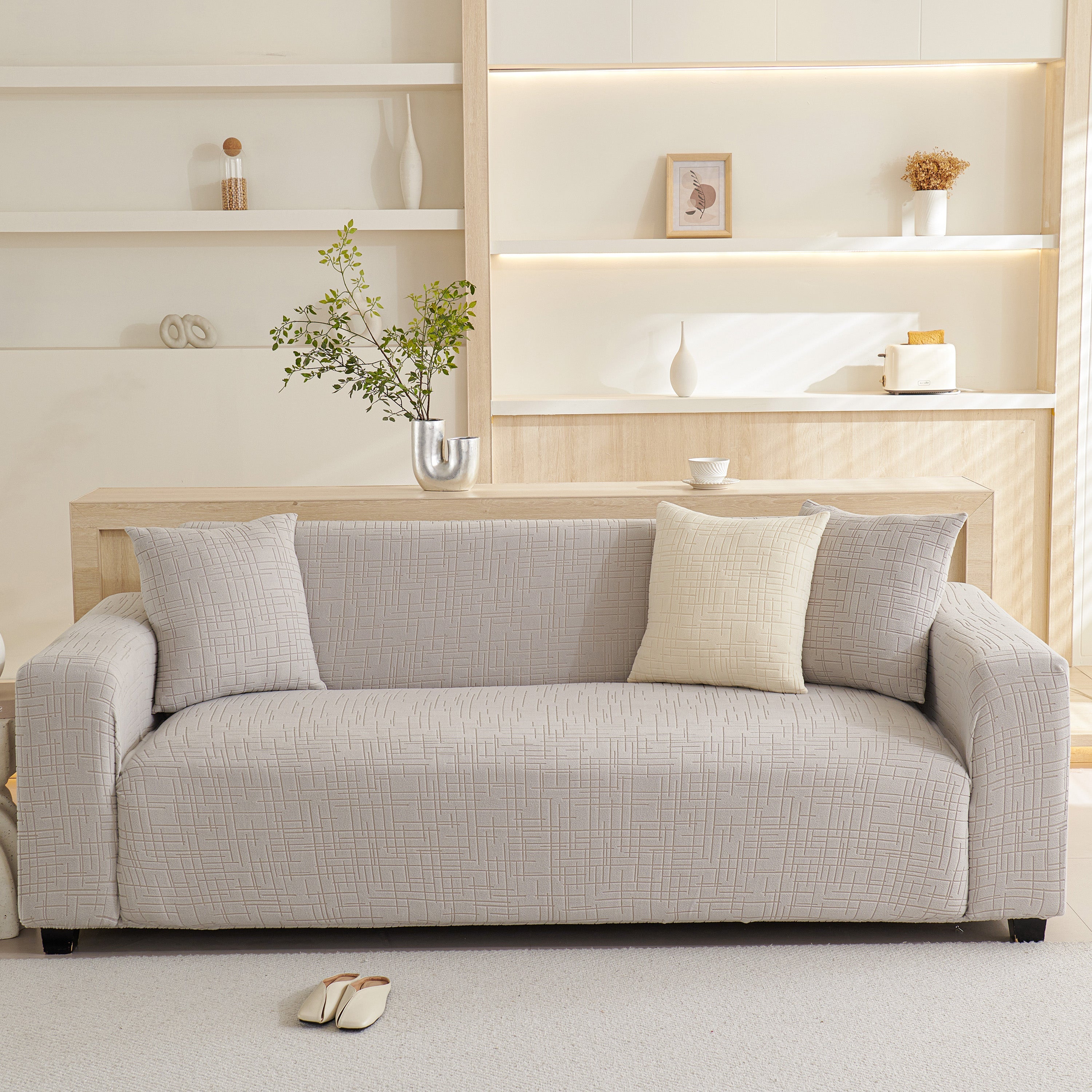 Embossed Lines Couch Covers Stretchable Non-Slip & Washable Sofa Slipcovers