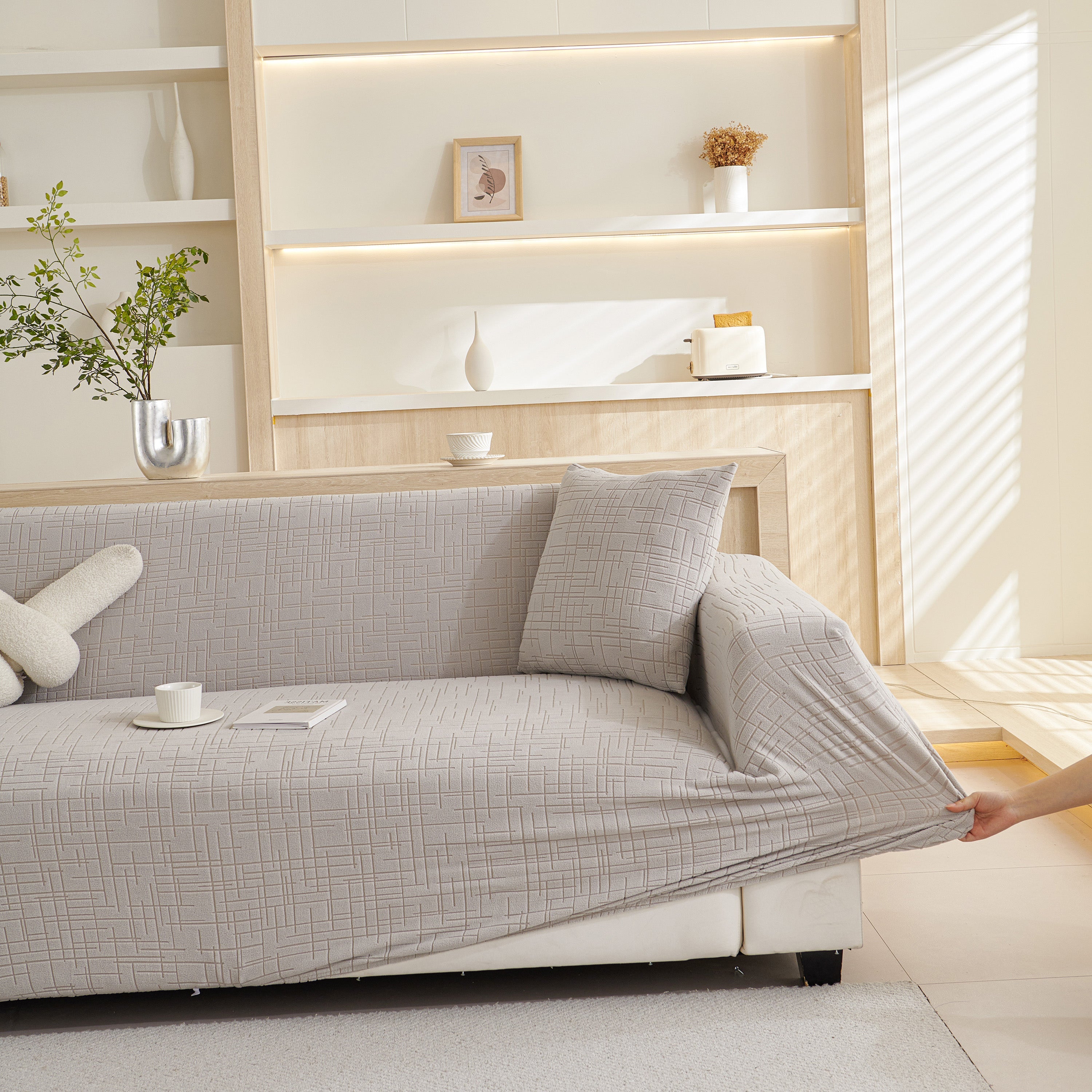 Embossed Lines Couch Covers Stretchable Non-Slip & Washable Sofa Slipcovers
